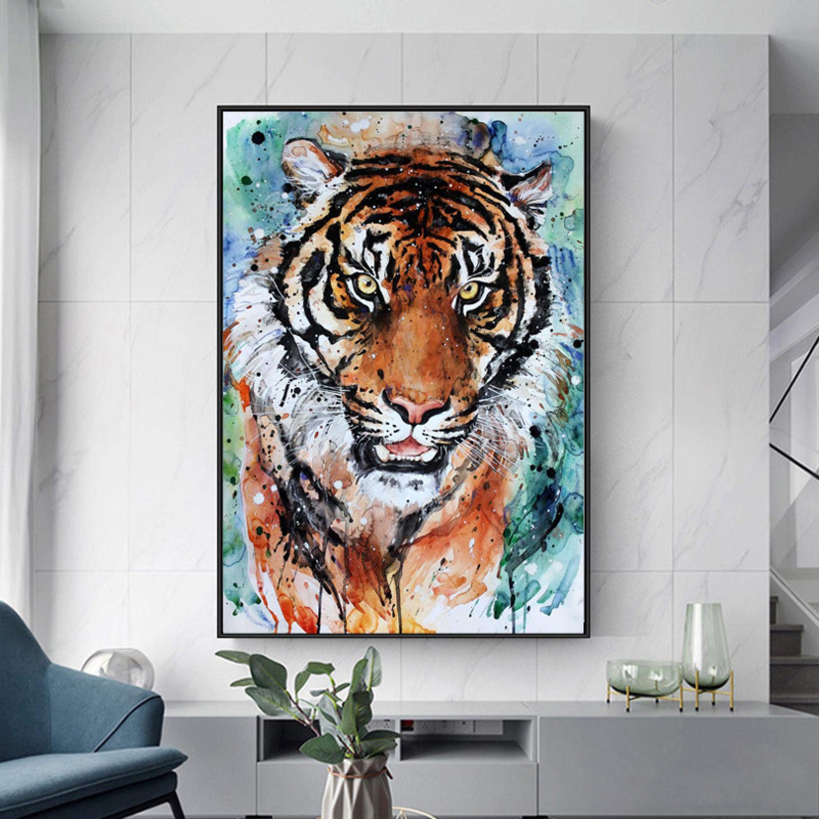 Amazon｜キャンバス上の抽象的なタイガーアート油絵カラフルな動物の