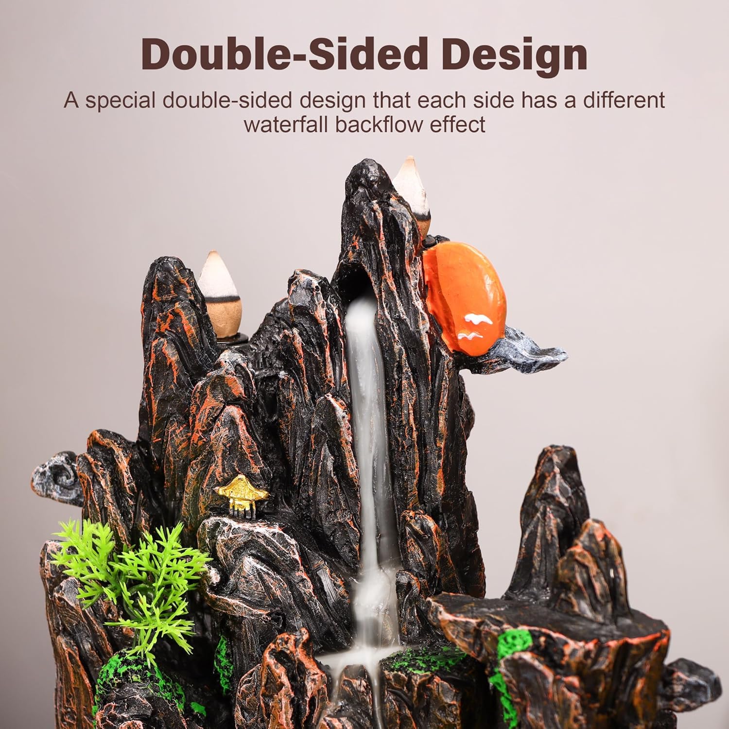 Large Backflow Incense Burner Resin Mountain Waterfall Incense Holder Smoked Fountain Aromatherapy Office Yoga Room Home Decoration