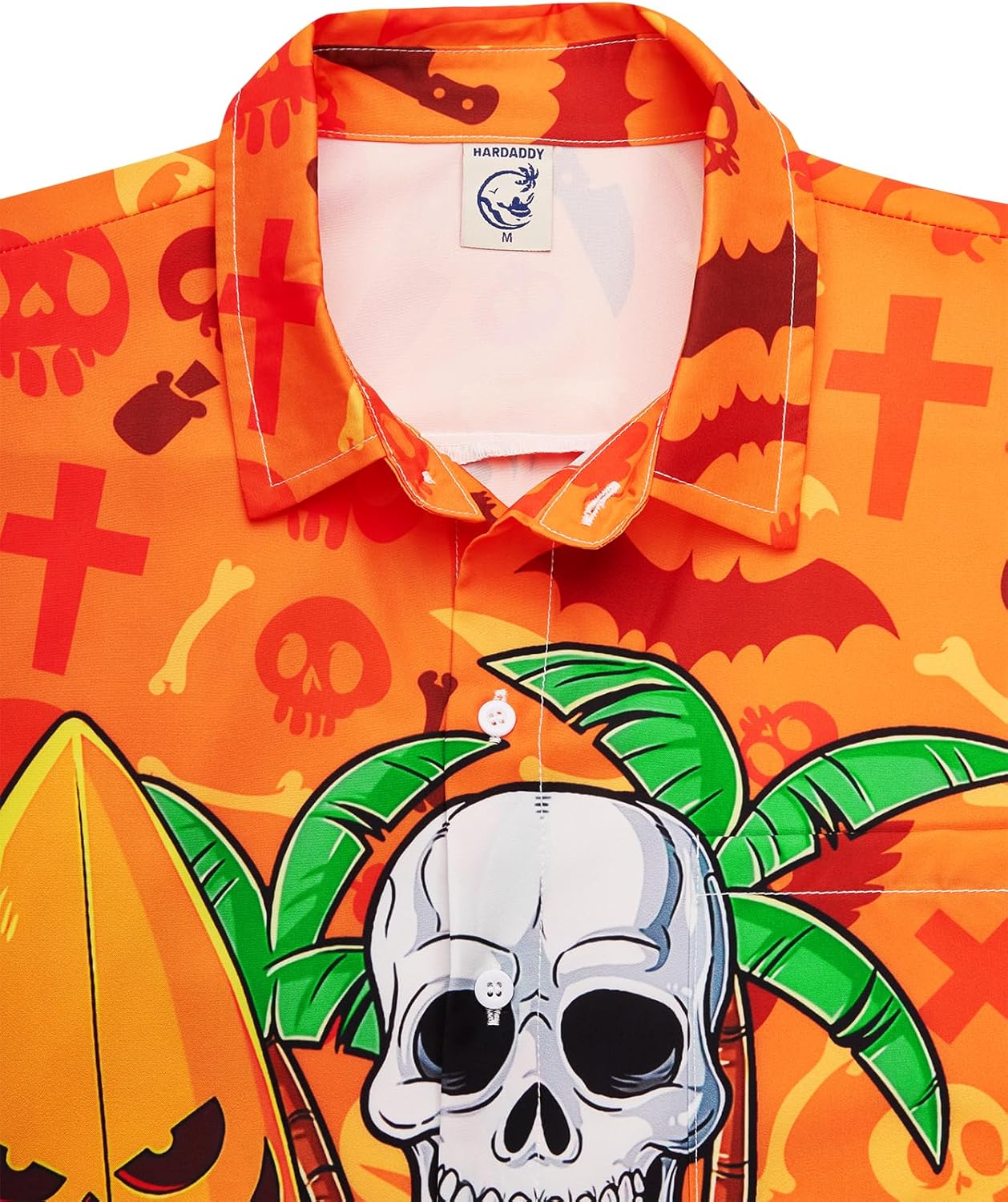 Hardaddy Mens Short Sleeve Halloween Costume Party Skull Button Down Casual Bowling Shirts(Color01,M) - Image 3