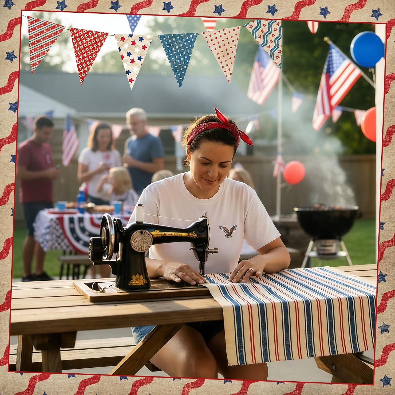 Tegeme 40 Pcs 10 x 10 Inch Vintage Patriotic Quilting Fabric Squares 4th of July Fabrics Bundle USA Flag Star Fabric Patchwork Red White Blue Precut Strips for Memorial Day Sewing Material DIY Crafts