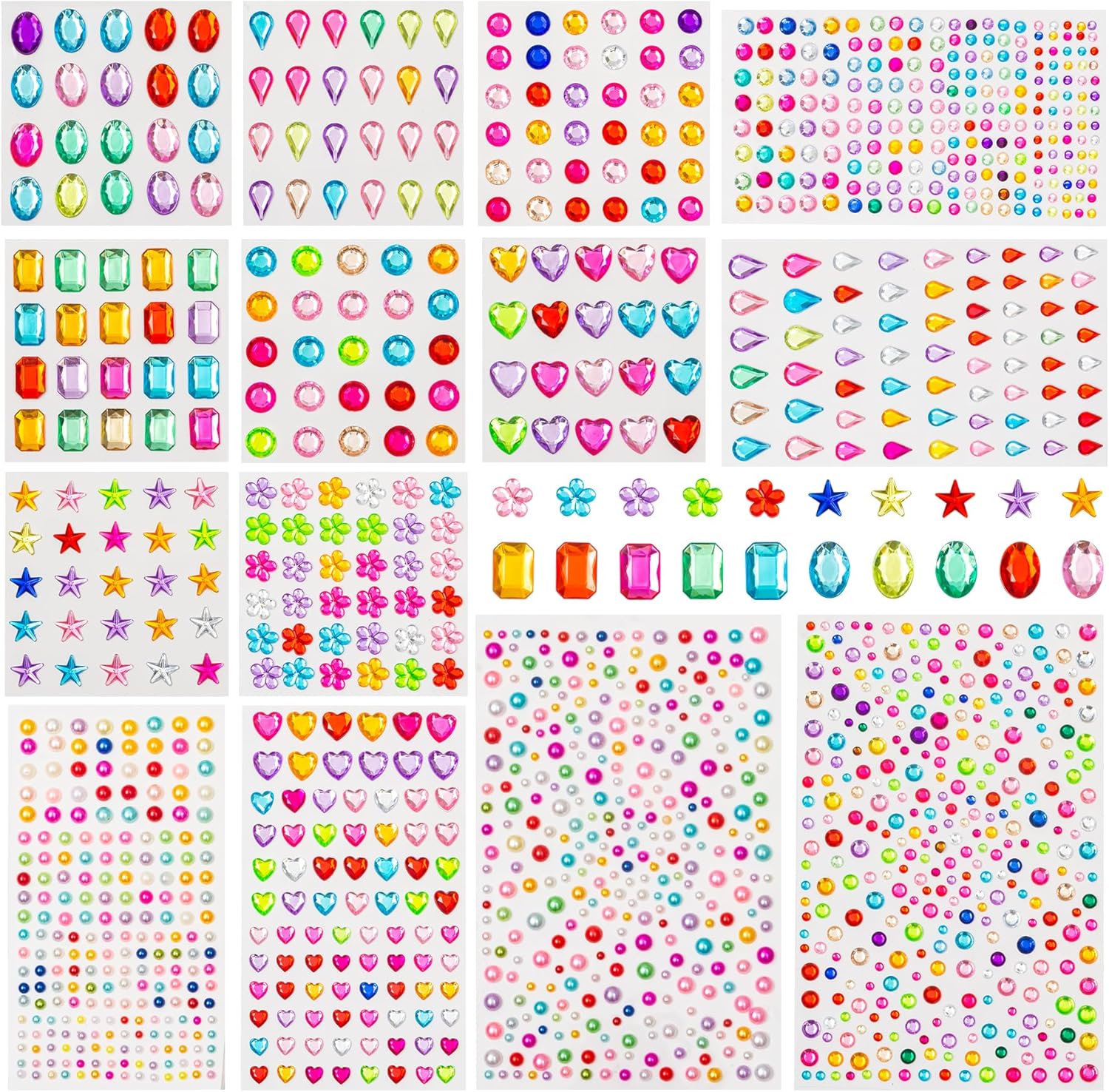 Riceduo Gem Stickers, 1472 Pieces Self Adhesive Rhinestones Stick on ...