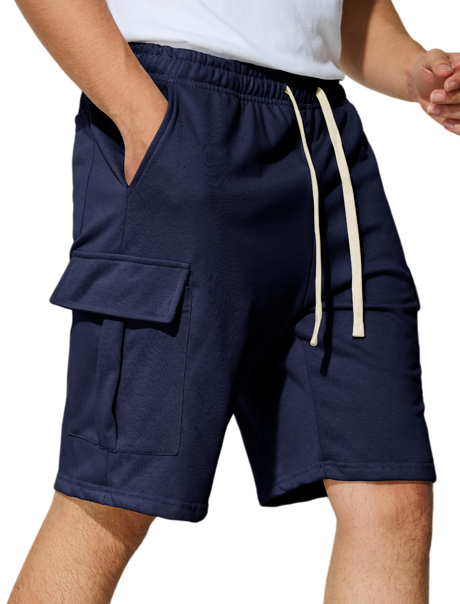 Mens Cargo Sweat Shorts Casual Elastic Waist Drawstring Gym Relaxed Fit Athletic Jogger Shorts with 5 Pockets
