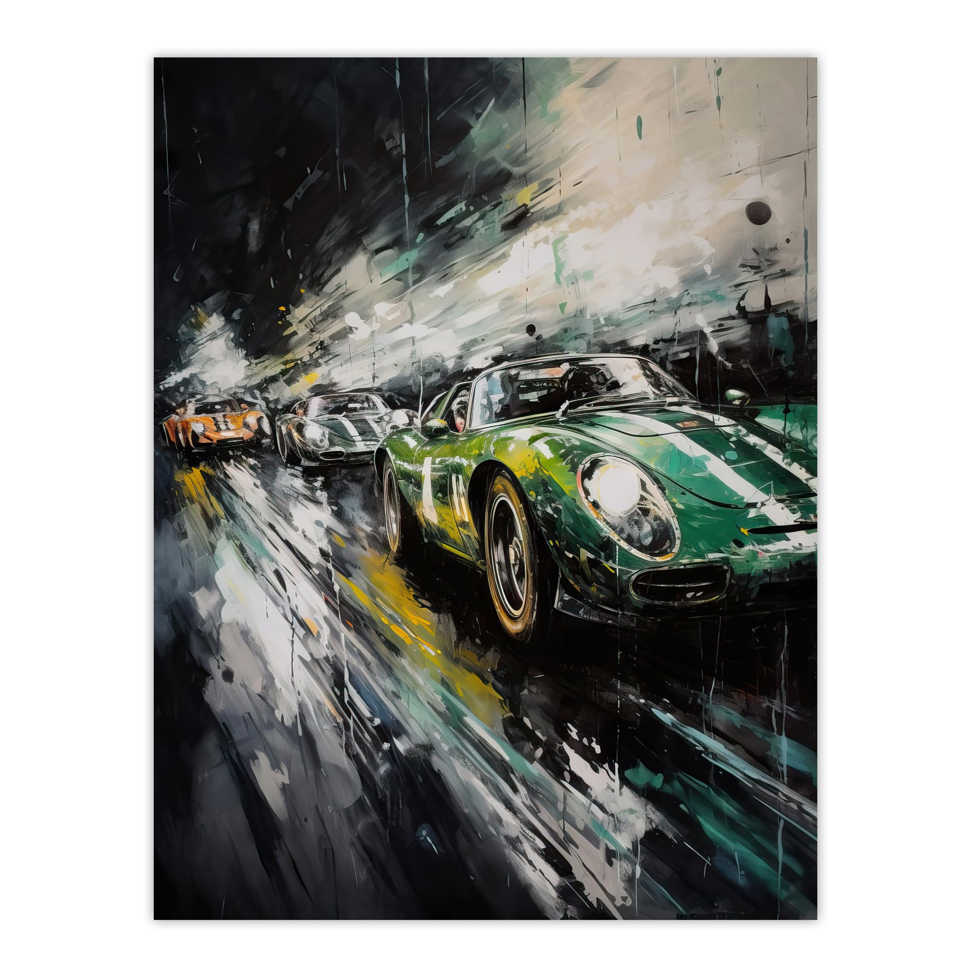 Artery8 Classic Race Cars Night Scene British Racing Green Motorsport Fan For Him Man Cave Extra Large XL Wall Art Poster Print