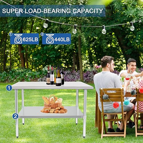 Miniatura 15 de HARDURA Mesa de acero inoxidable de 24 x 12 pulgadas con estante inferior y patas galvanizadas, mesa de trabajo de preparación comercial resistente