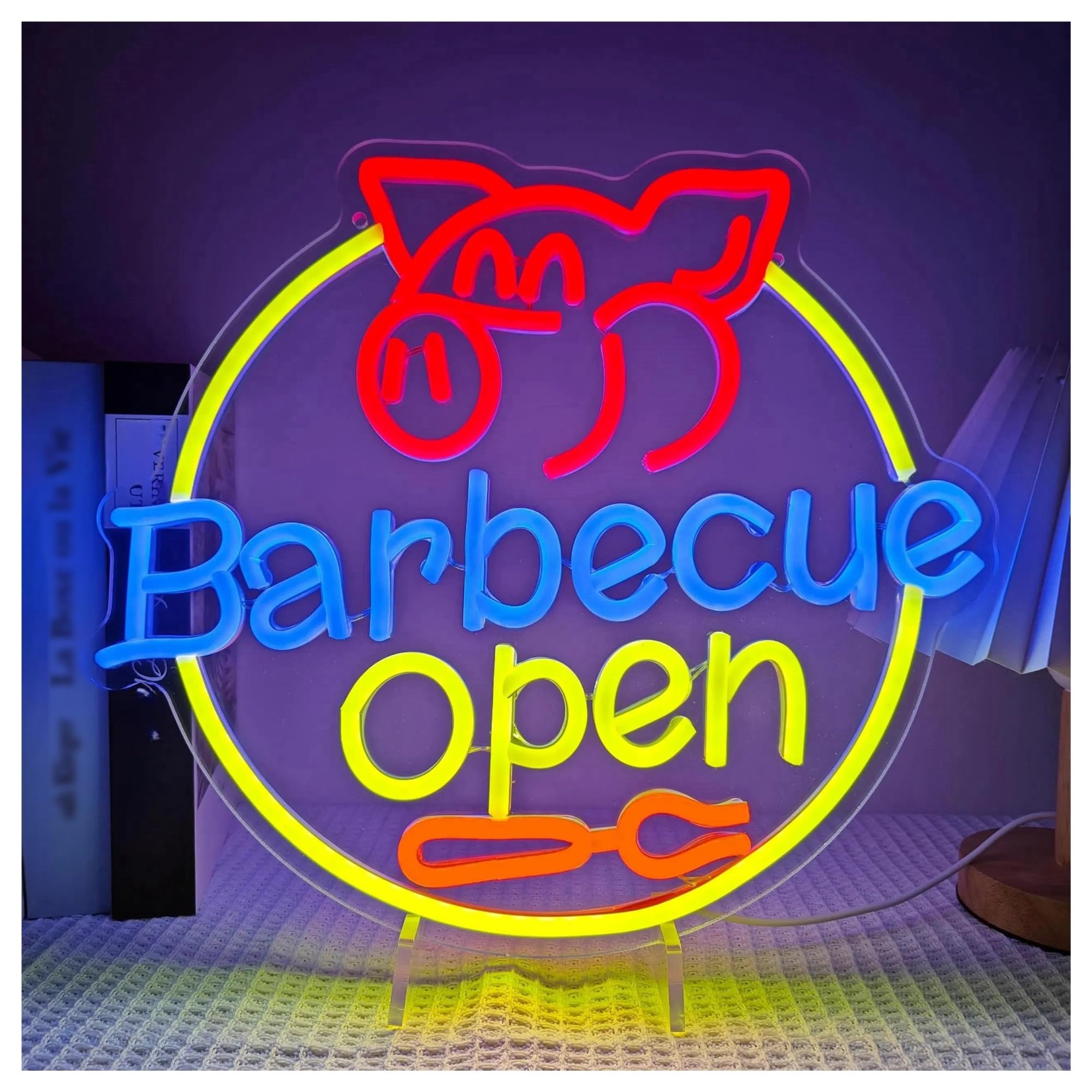 LEMST Signs Lamp BBQ Open Neon Sign USB Powered Dimmable Wall Decor Light for Barbecue Restaurant Party Shop Logo 35cmх32cm