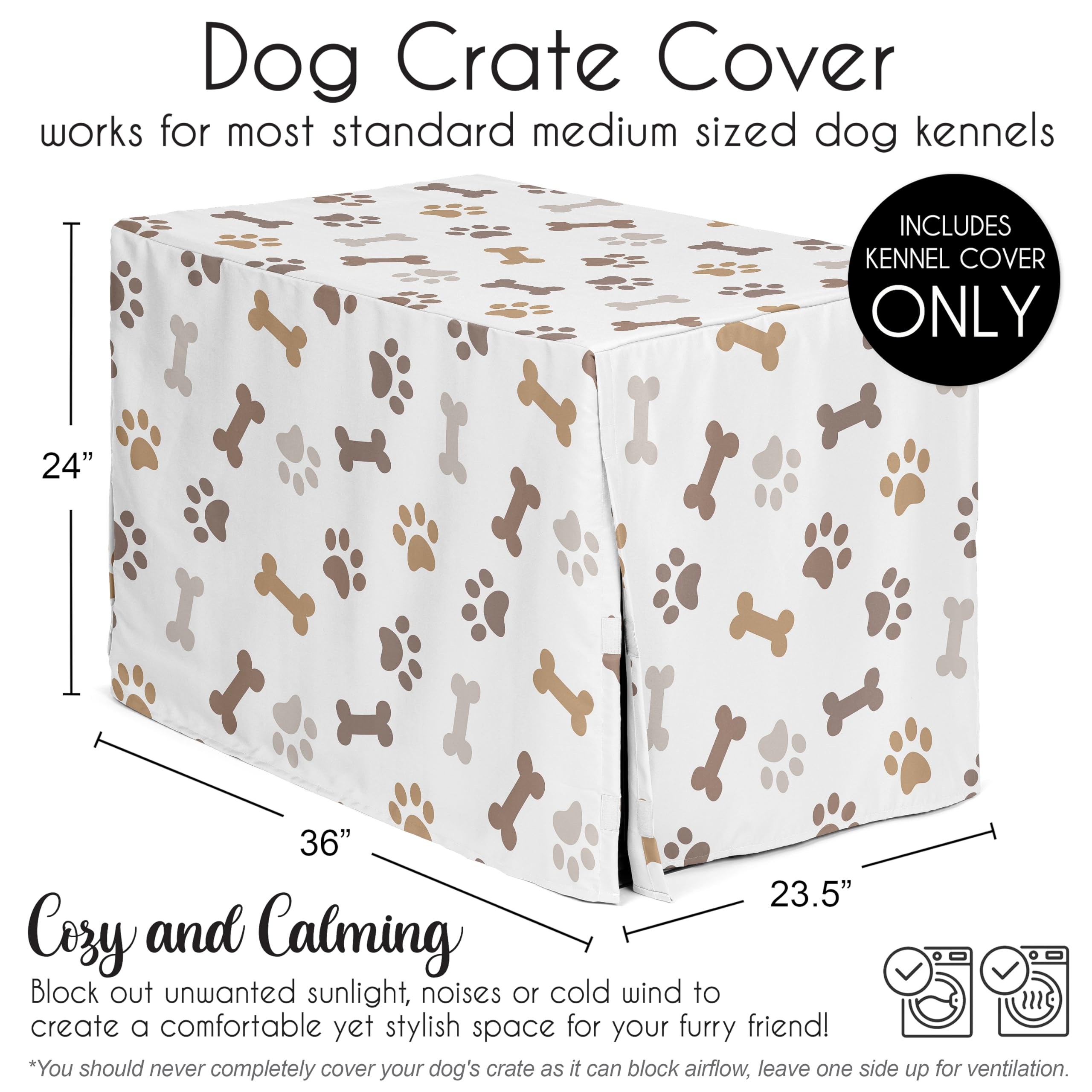 Sweet Jojo Designs Hundekäfig-Abdeckung mit Knochenpfotenabdruck, Hundehüttenabdeckung für 91,4 cm Haustierkäfig, Größe M, neutrales Grau, Taupe, Braun, modern, gebrochenes Weiß, Grau, Hellbraun