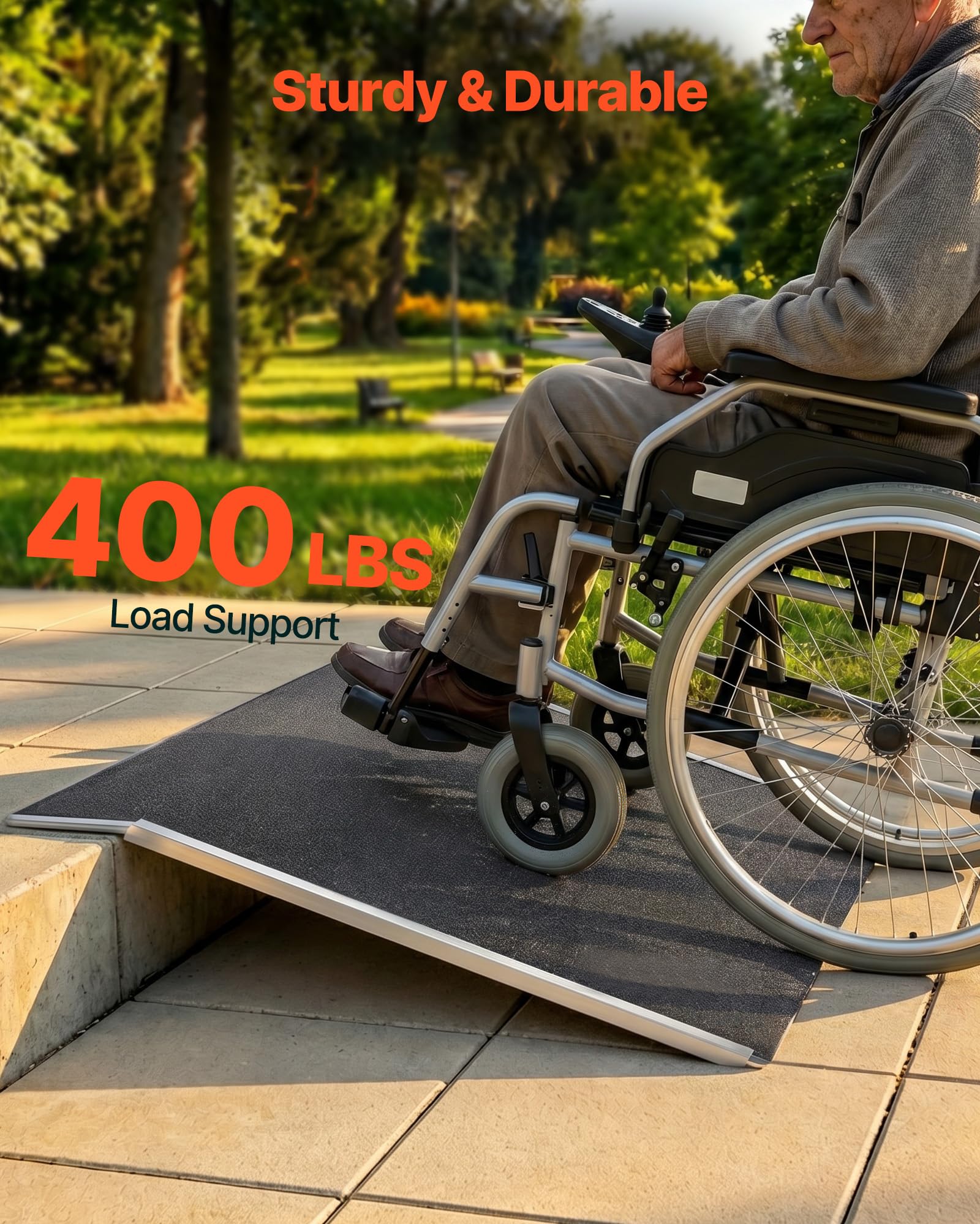 VEVOR Schwellenrampe 810x390mm, 181,4kg Belastbare Rollstuhlrampe mit Rutschfester Oberfläche, Auffahrschiene aus Aluminium, Tragbare Auffahrrampe für Rollstuhl Scooter Türschwelle Bordsteine Treppen