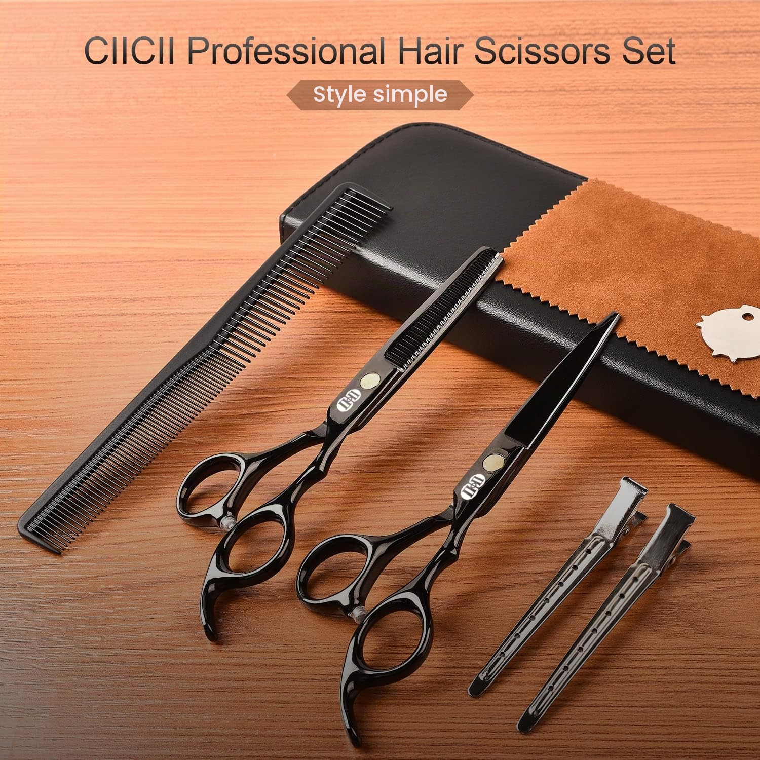 CIICII Kit Ciseaux Coiffure Professionnel, Ciseaux de Coiffure (6,7 Pouces Ciseau Cheveux & Ciseaux Desepaississant Cheveux) pour Hommes Femmes, Salon de Coiffure à Domicile (Noir)