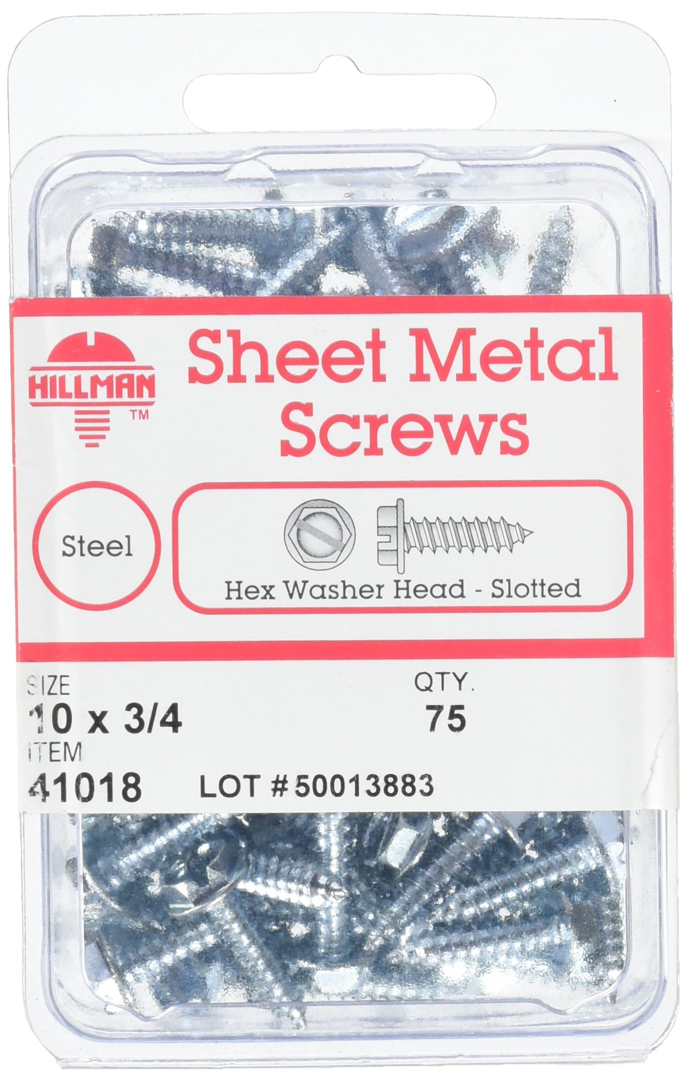 The Hillman Group 41018 Hex Washer Head Slotted Sheet Metal Screw, 10-Inch x 3/4-Inch, 75-Pack