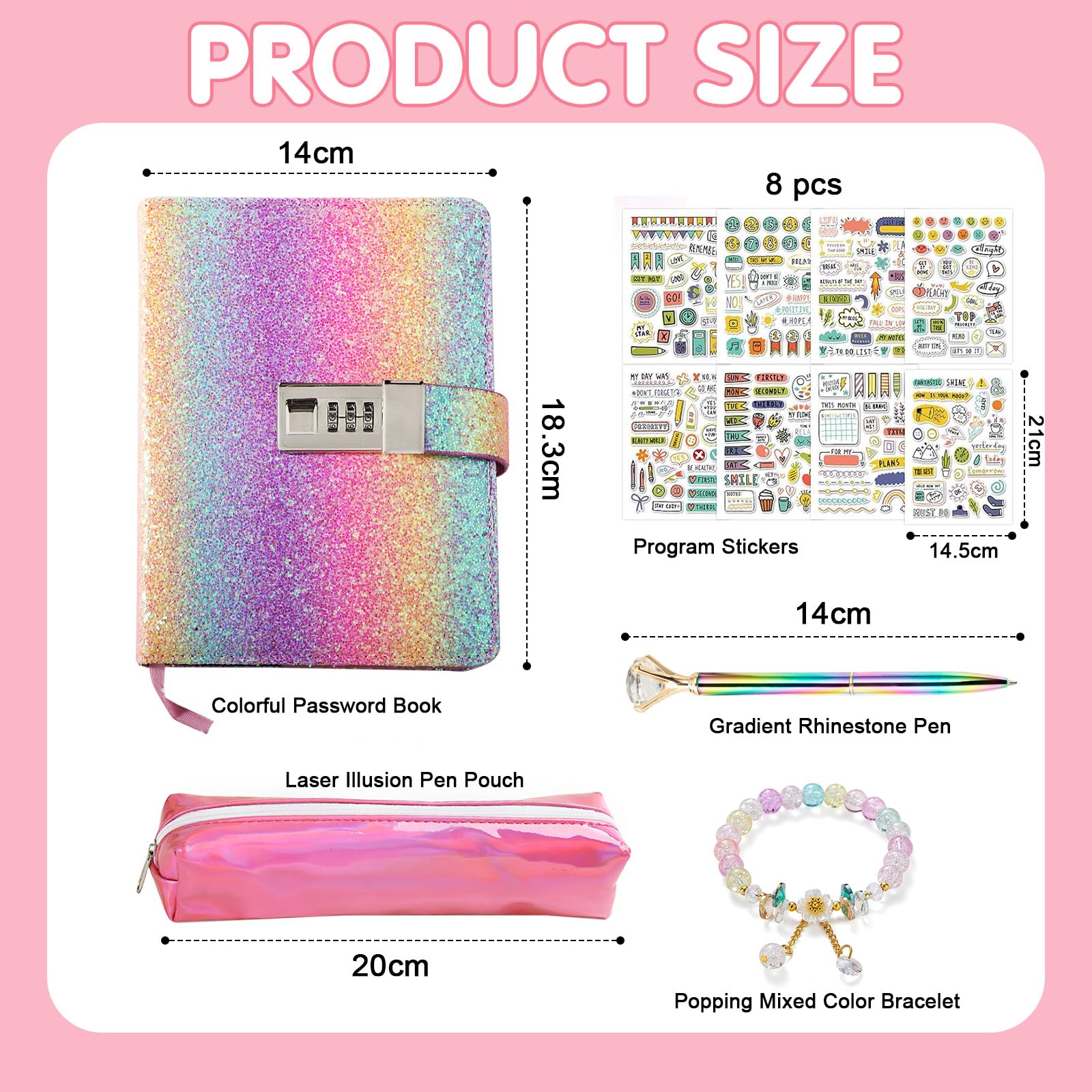 Set Cancelleria Viola Per Ragazze - Diario Con Lucchetto, Penna, Segnalibro, Braccialetto E Astuccio - Foto 9