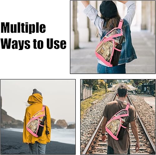 Miniatura 5 de Bolso bandolera transparente mochila cruzada de PVC aprobada por el estadio mochila informal transparente para senderismo viajes conciertos Rosado