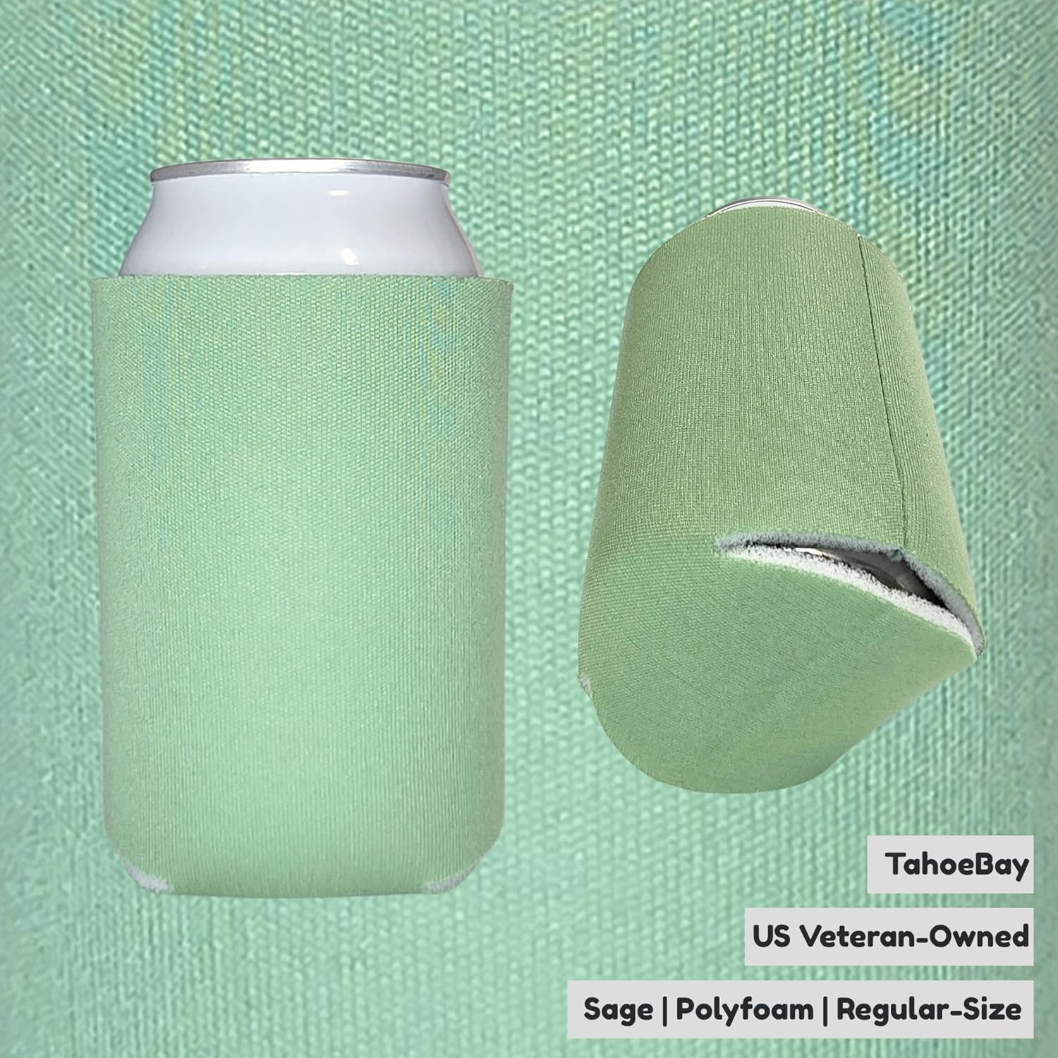 TahoeBay Blank Beer Can Cooler Sleeves (12-Pack) Bulk Sublimation Blanks for Vinyl Plain Soft Foam Can Sleeves Coolers for Soda Cans & Bottles Black, White, Assorted Solid Color (Sage) - Image 2