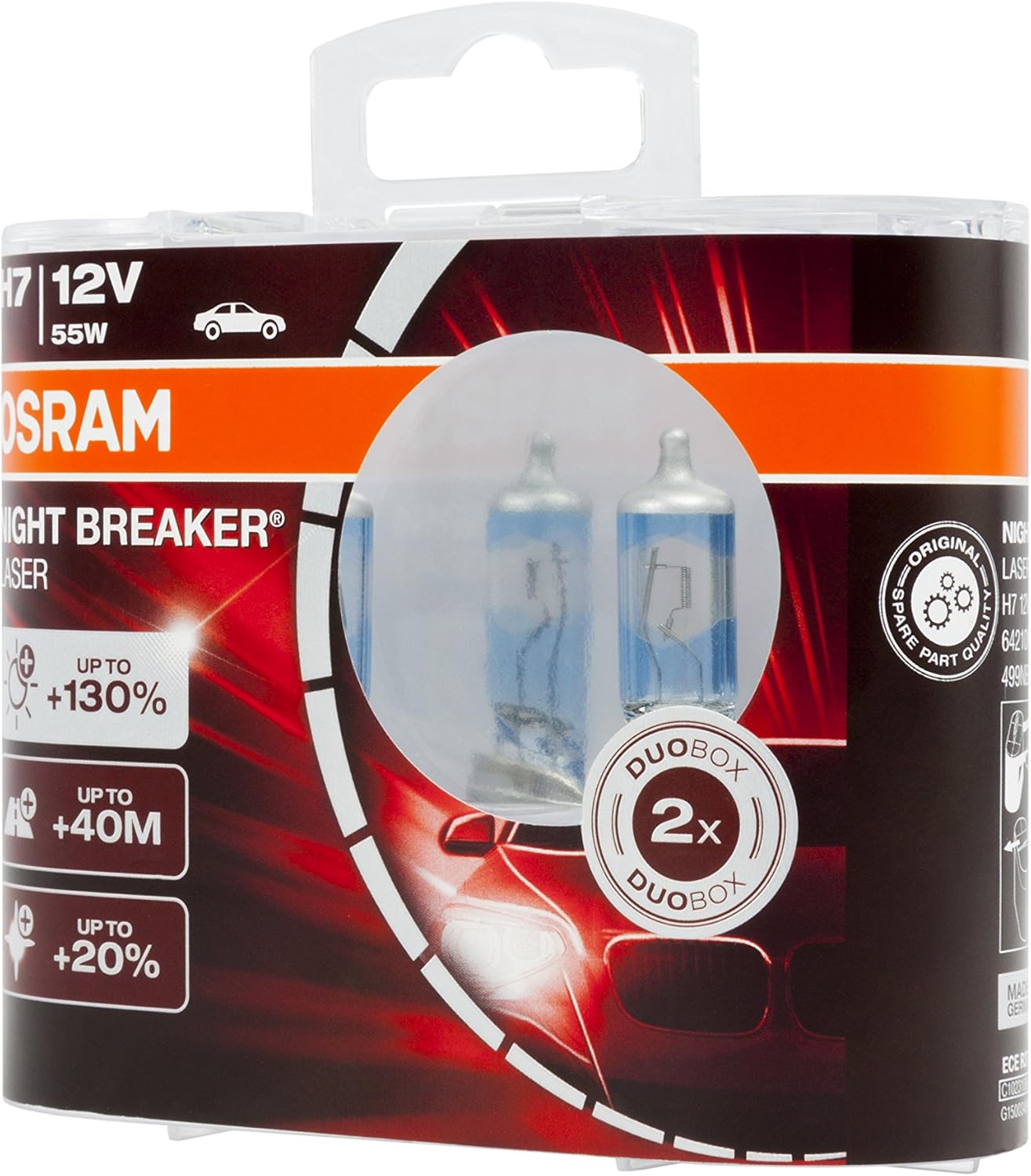 Back of OSRAM Night Breaker Laser H7 packaging with specifications