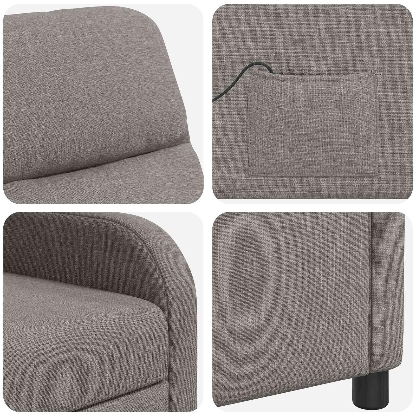 Poltrona relax massaggiante, tessuto tortora, 100% poliestere, regolabile