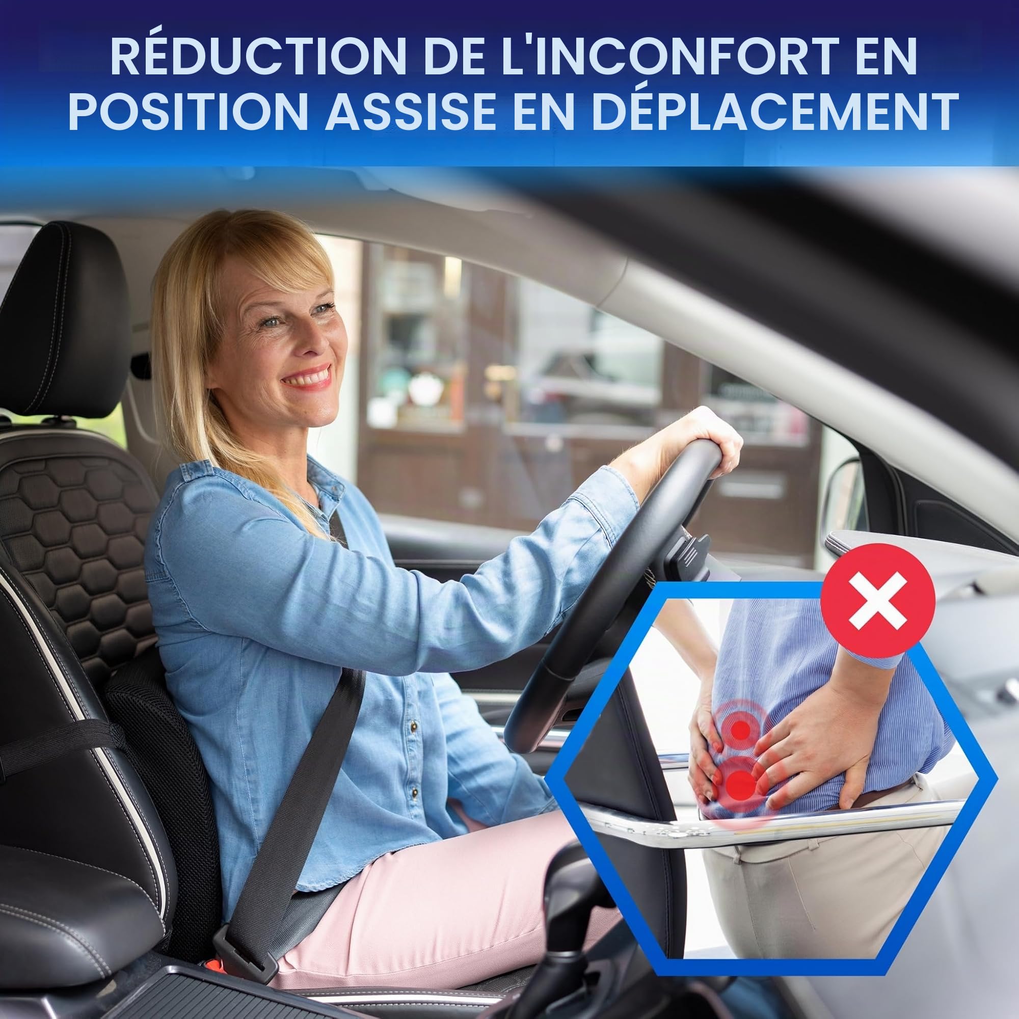 Healthfix® Coussin cale de voiture - Coussin de siège orthopédique ergonomique antidérapant et lavable - Mousse à mémoire de forme - Dureté - Doux (45-70 kg)