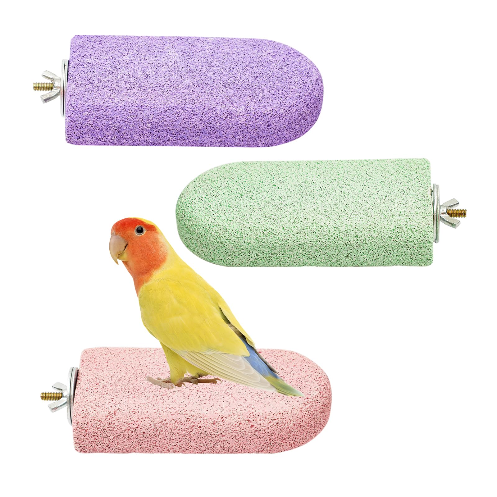 Bird Beak Grinding Stone, 3PCS Parrots Perch, Multiple Colors Platform, Nails Beak Trimmer for Bird Cage Accessories for Parrots Budgie Cockatiel Conure Lovebird Finch