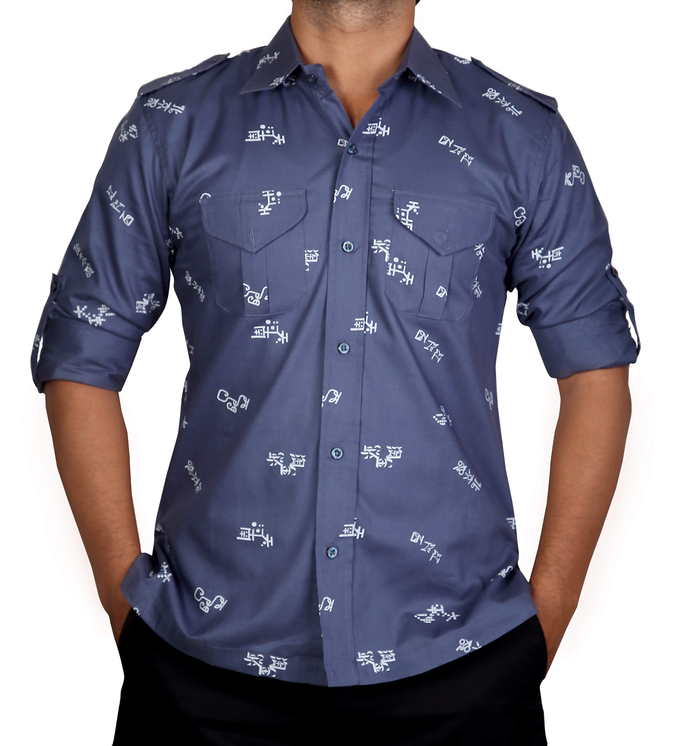 BreakthroughHunting Shirt Printed | Rajputi Shirt | Casual Shirt | Ethnic Shirt (Blue Colour)