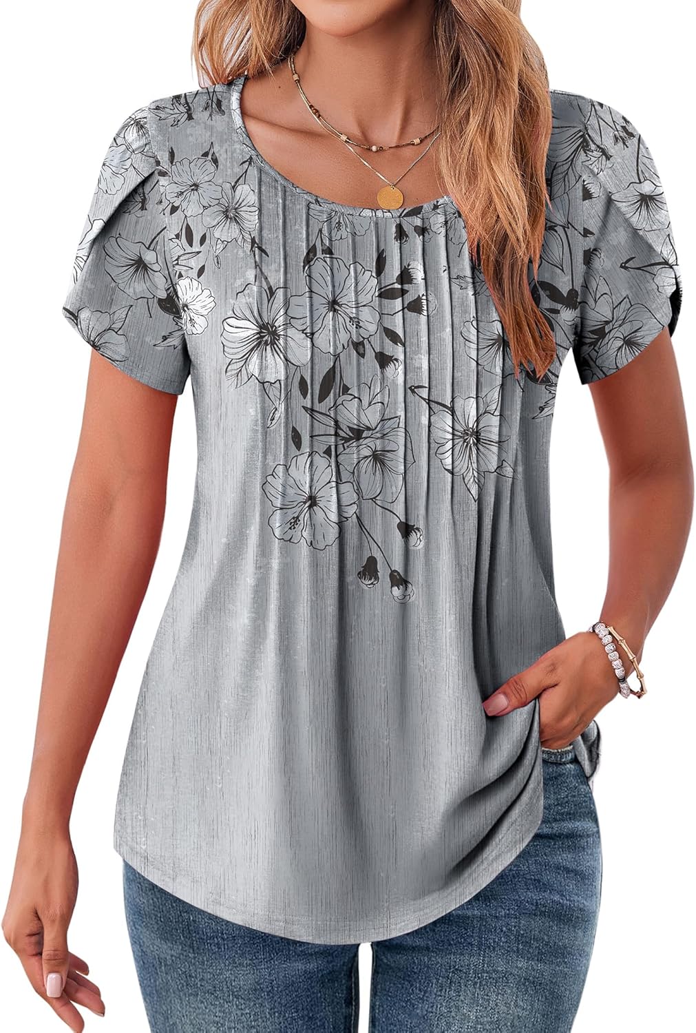 Zeagoo Womens Petal Short Sleeve Summer Casual Floral Blouse.