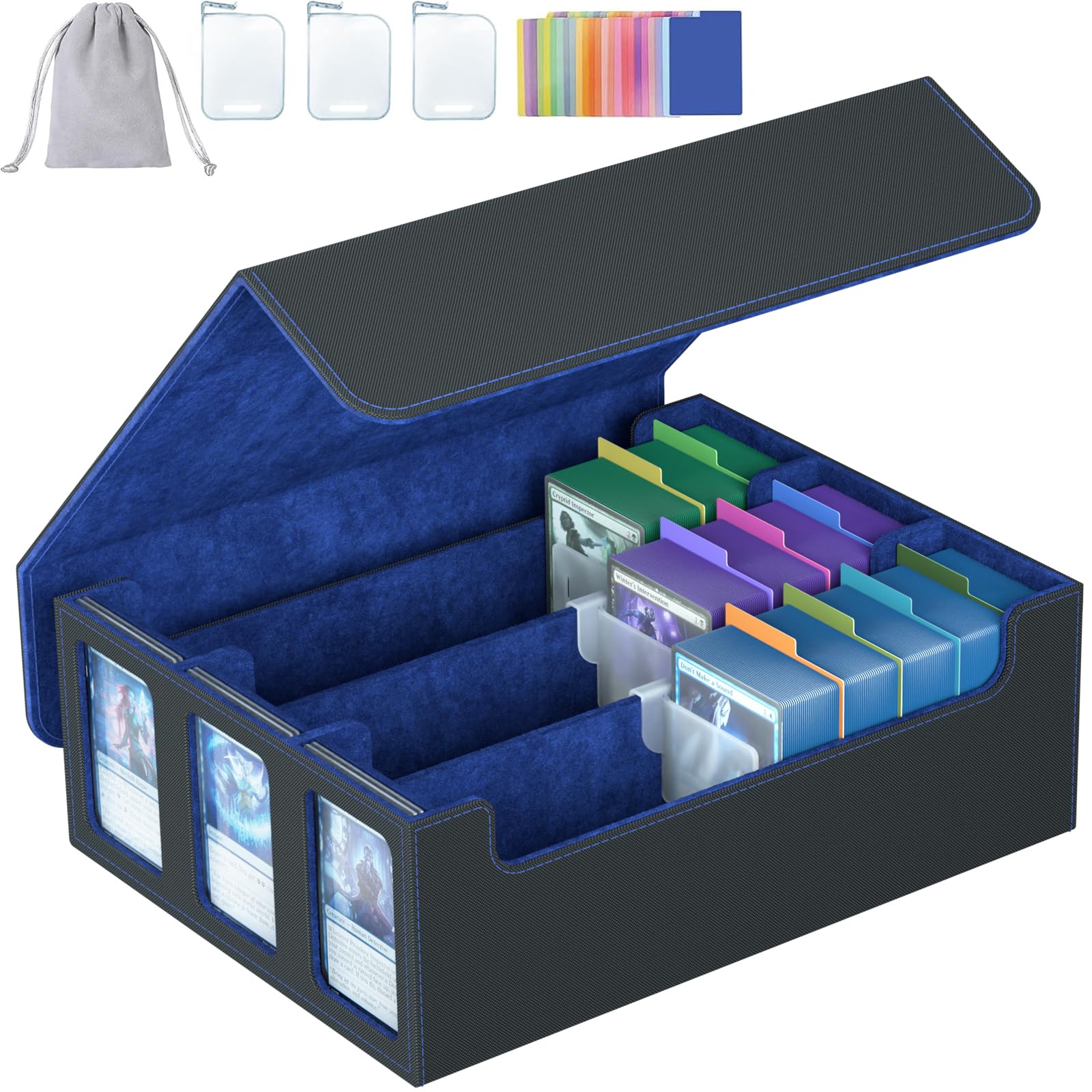 SENVINI 3-Row Trading Card Storage Box Bulk Cards Case for 2400 Mtg tcg Magic Playing Game Card Organizer