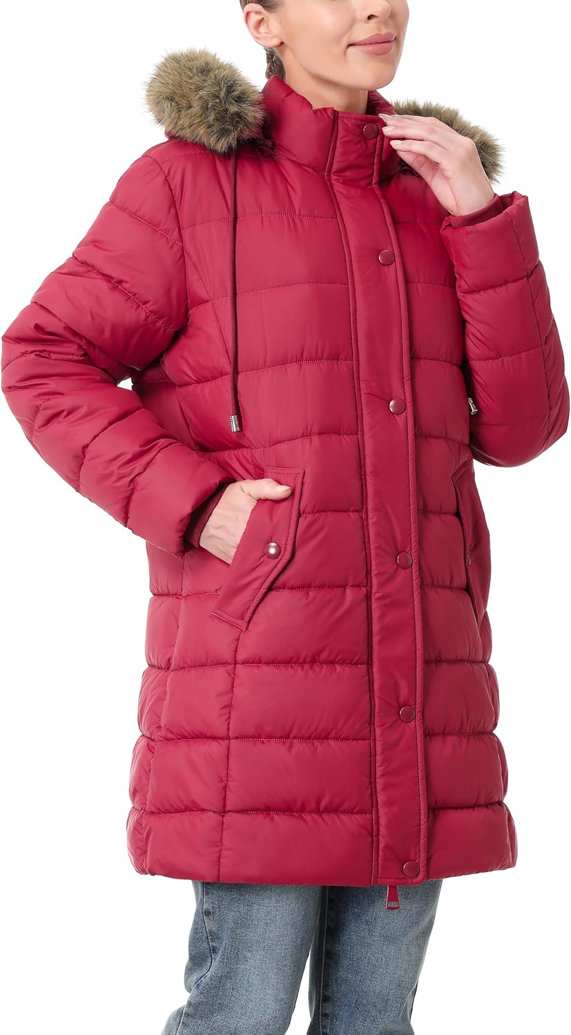 Women's Winter Thickened Down Jacket Warm Long Puffer Coat Waterproof Parka with Faux Fur Removable Hood - Image 6