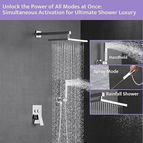 Miniatura 8 de Sistema de ducha cromado de montaje en pared con 4 chorros corporales, accesorios de ducha desviadores de botón con 2 en 1 de mano, cabezal de ducha
