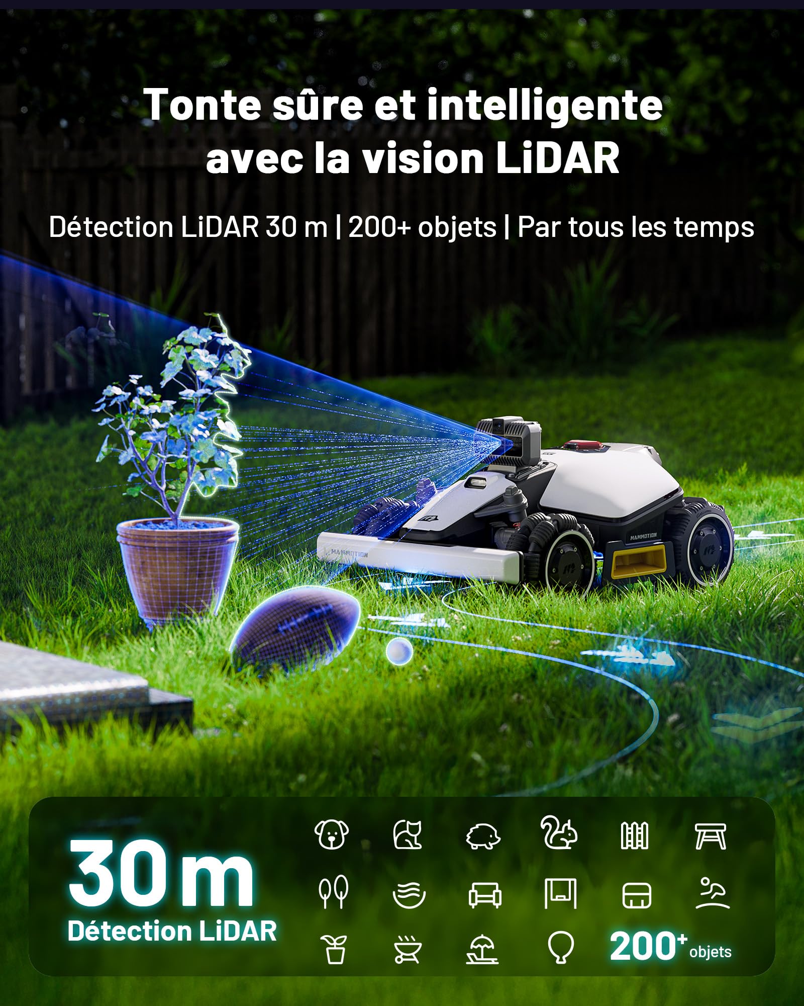 MAMMOTION LUBA Mini AWD LiDAR – Robot Tondeuse sans Fil Périphérique, avec LiDAR 3D+Vision, sans Antenne RTK, Cartographie Automatique, 1 500 m² Recommandés, Module 4G, Pente Jusqu’à 80%