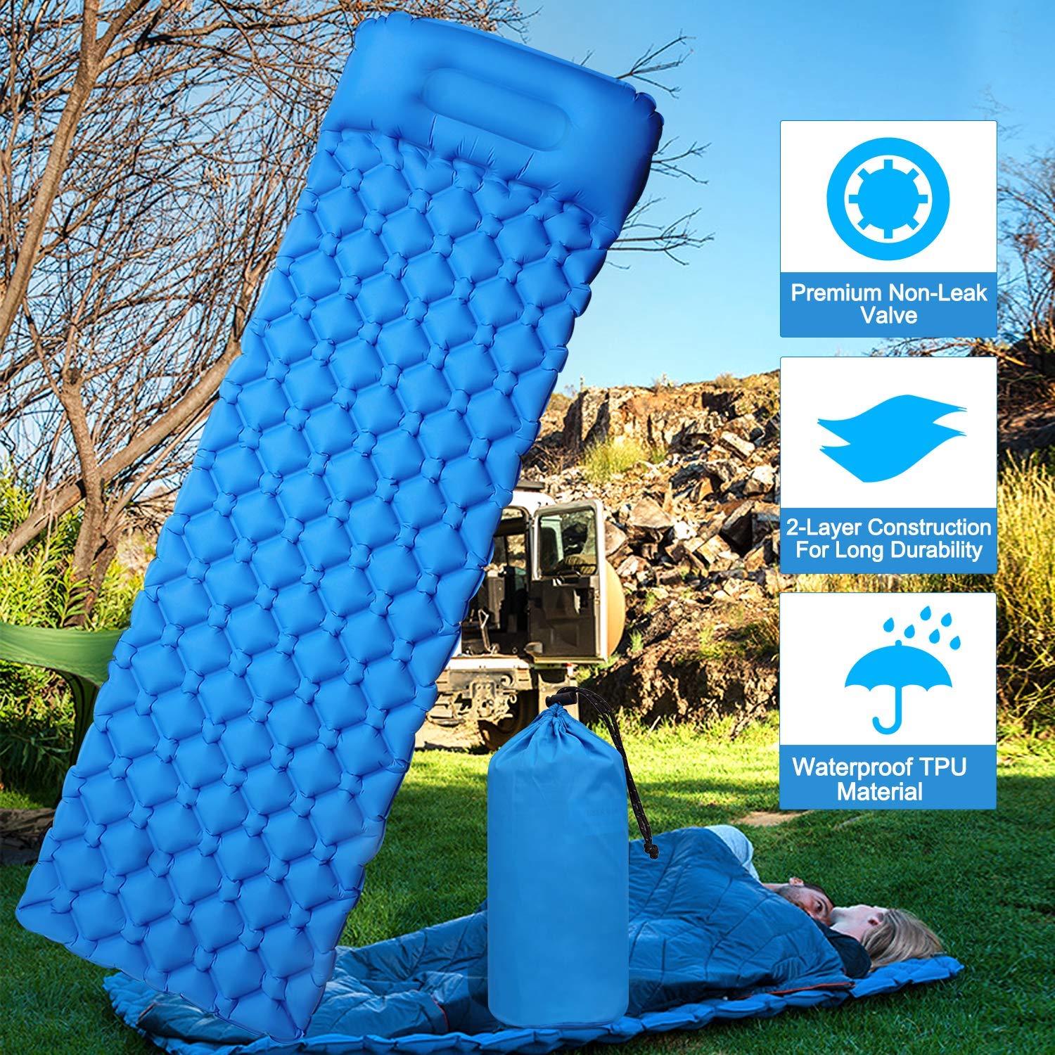 Karimata kempingowa, pojedyncza mata do spania, ultralekka karimata do aktywności na świeżym powietrzu, wilgotna podczas wędrówek, na wędrówkę, na kemping, na plażę