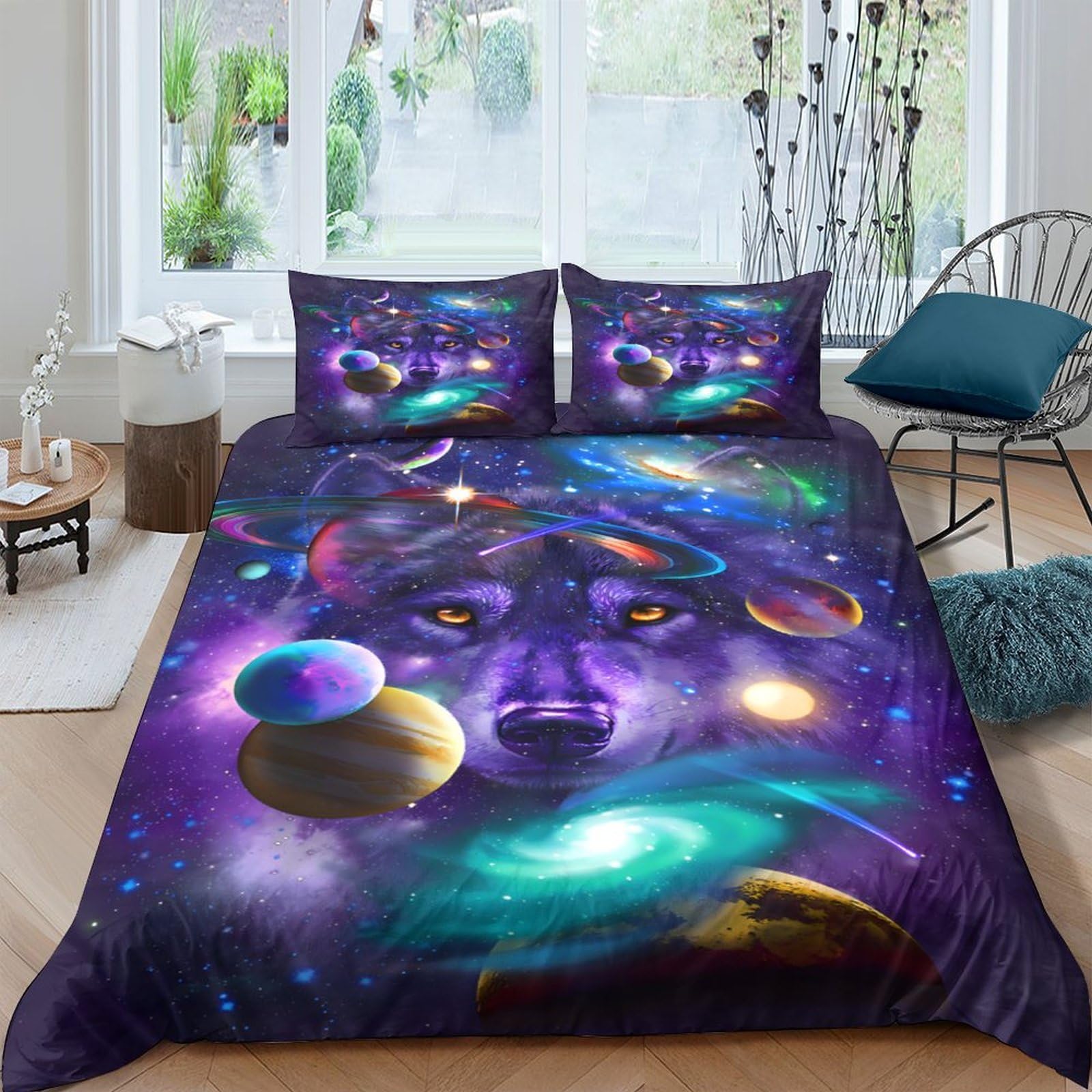 K3v9r6n2a Style-9 3D Printed Galaxy Quilt Cover, Microfiber Duvet Cover Hidden Zipper For