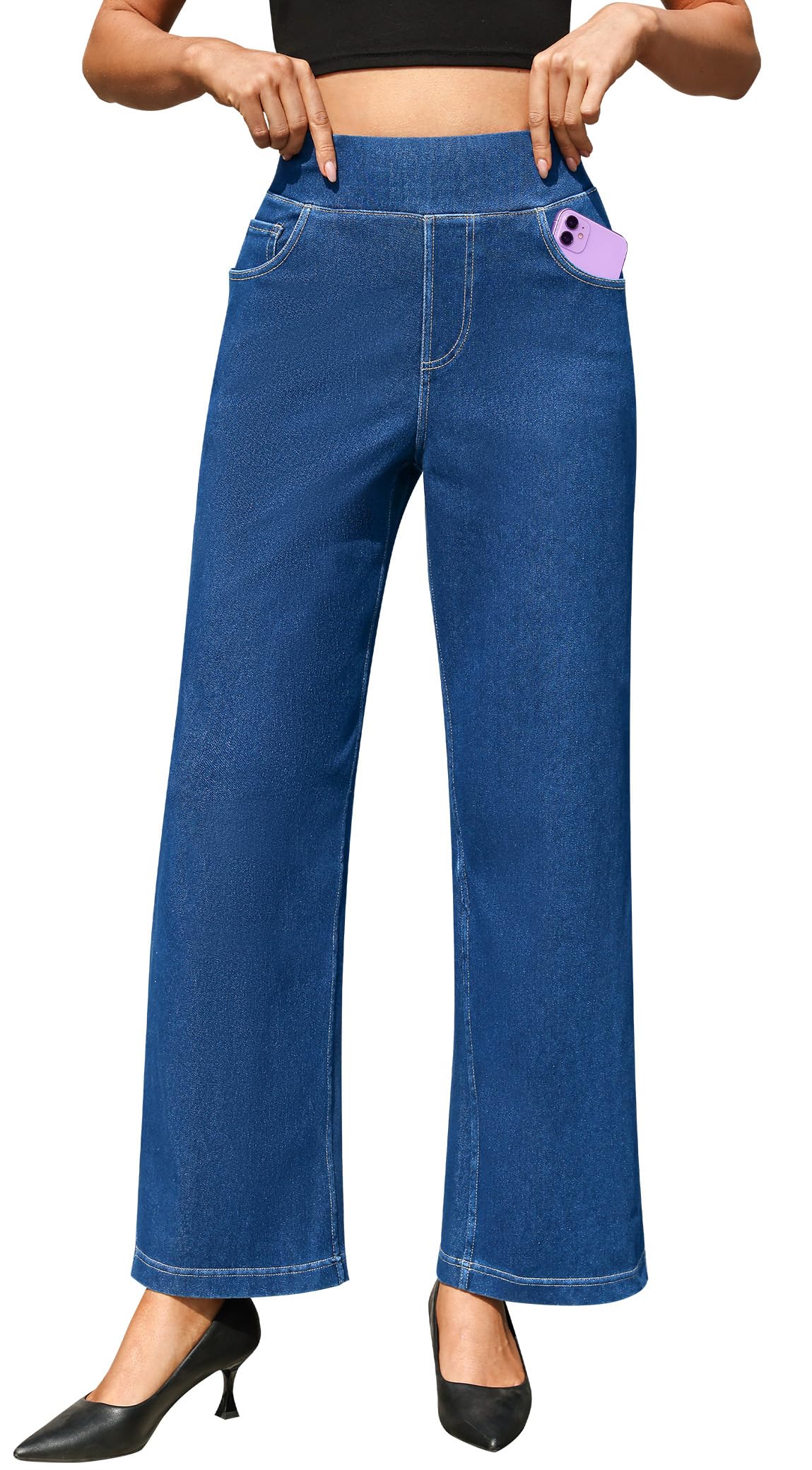 AVAMO Wide Leg Stretchy Jeans for Women Baggy Pull On High Elastic ...