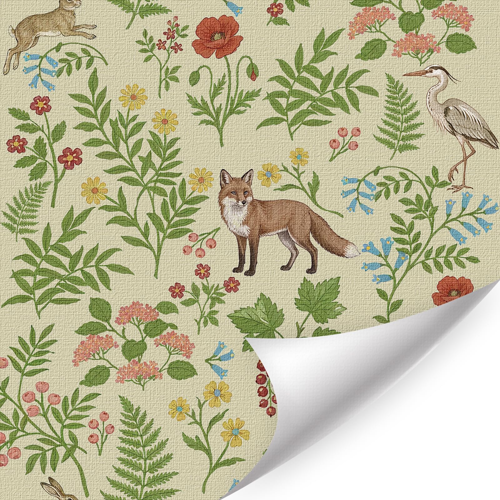 TOARTi Watercolor Green Plants Wallpaper Farmhouses Peel and Stick Self Adhesive Wall Stickers Animals Fox Wallpaper for Bathroom Bedroom Living Room Nursery Home Decor 44x300cm