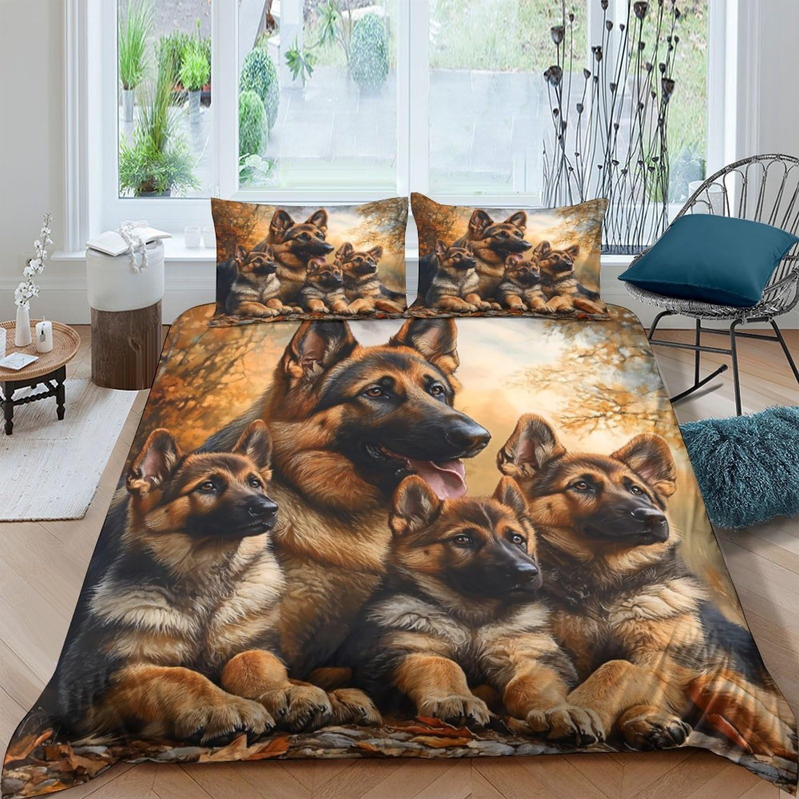 Ctjqhvkz Style-10 3D Printed German Shepherd Family Fitted Sheet Microfiber Soft Dog Pattern Mattress Cover For Bedroom Guest Room Decor Single（135X200cm）