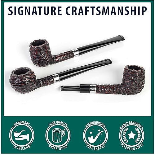 Miniatura 9 de Peterson Pipes Junior Rusticated Prince - Diseño vintage de pipa inglesa, pipa de tabaco pequeña hecha a mano, pipa de madera clásica de brezo