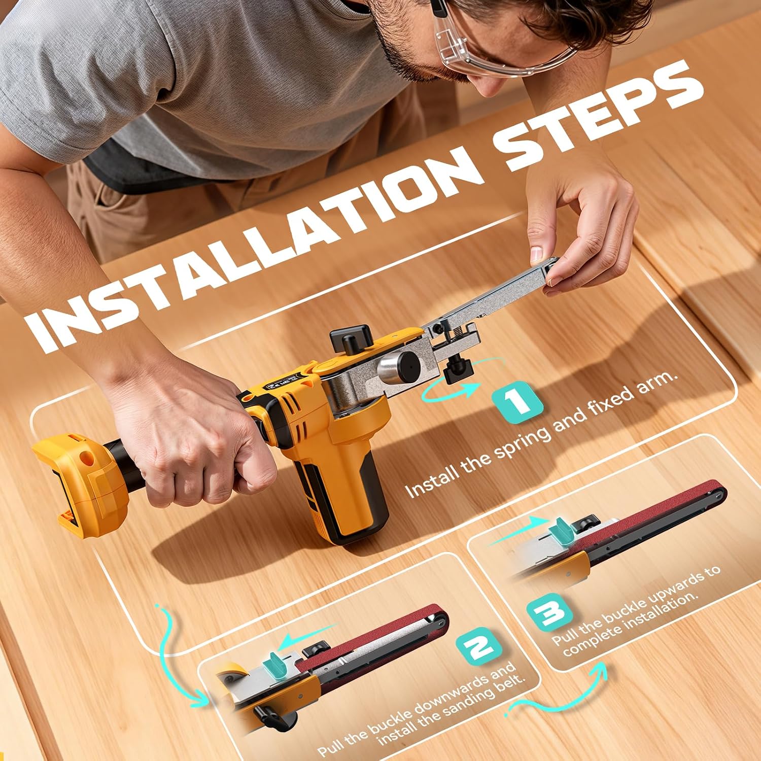 Ecarke Cordless Belt Sander Compatible with Dewalt Battery (Tool Only) 100° adjustable 16 PCS Belts 40-120 Grit 1/2"×18" 2100 FPM Brushless Detail Belt Sander for Metal Working, Wood, Plastic