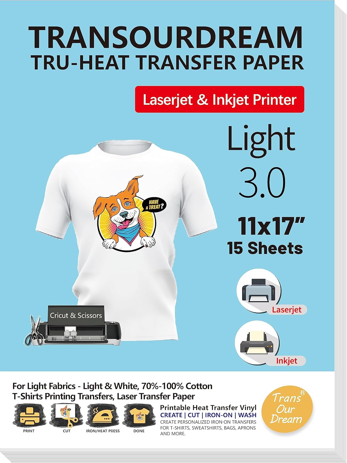 TransOurDream Iron on Heat Transfer Paper for White Light T