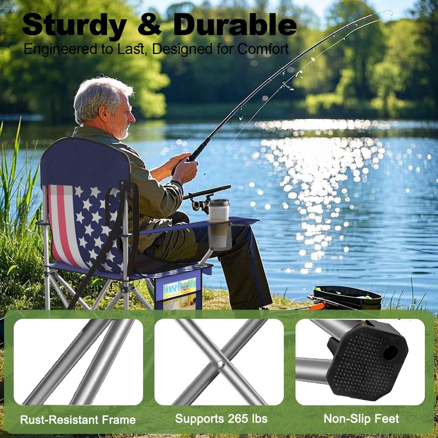 VTOY Folding Camping Chairs Durable 600D Oxford, Portable Outdoor Chair with Cooler Pouch, Cup Holder & Storage Pocket for Camping, Beach, Fishing