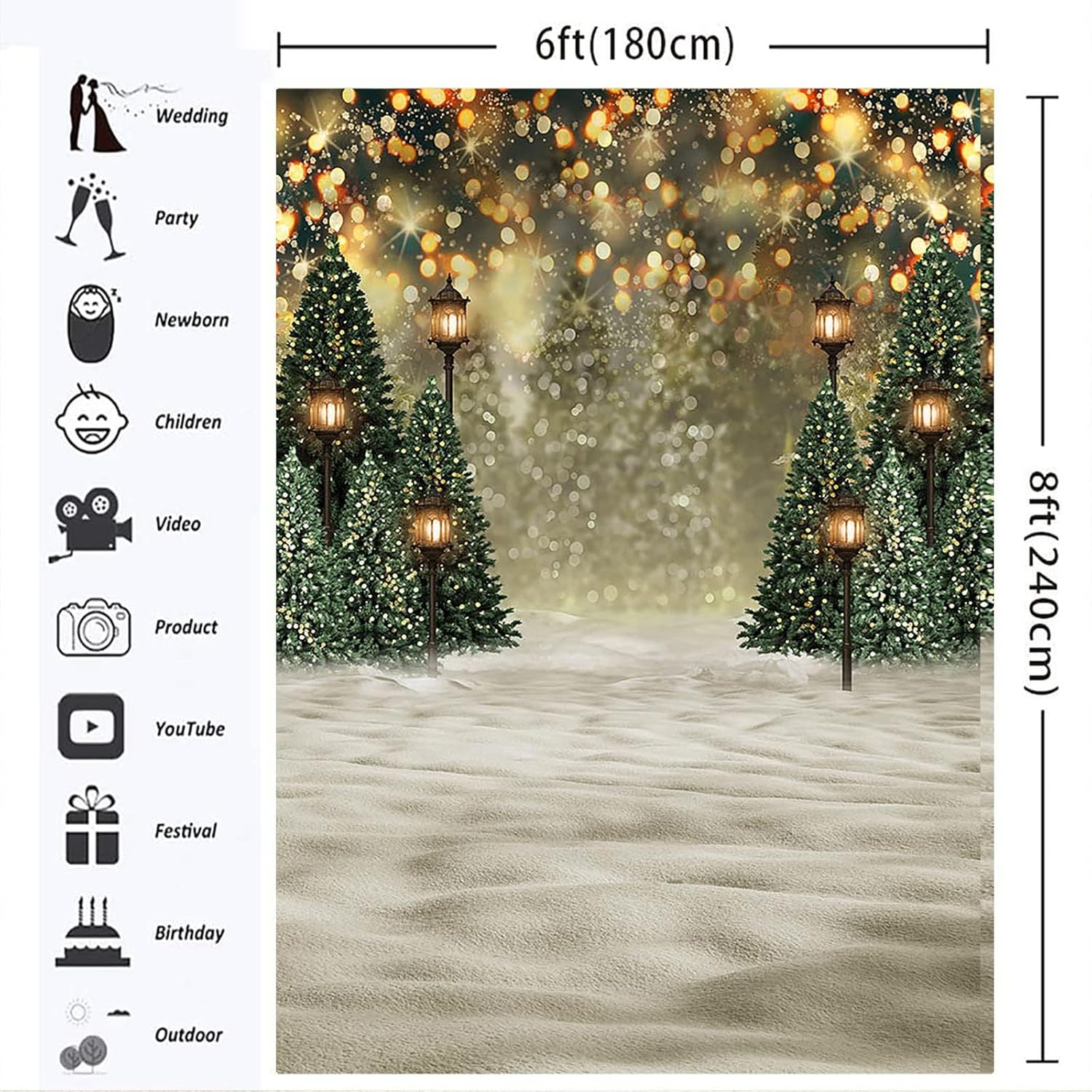 Mocsicka Winter Forest Landscape Backdrop Snowy Christmas Pine Tree Halo Spots Photography Background Winter Wonderland Forest Family Party Wall Decoration Photo Studio Props (7x10ft)