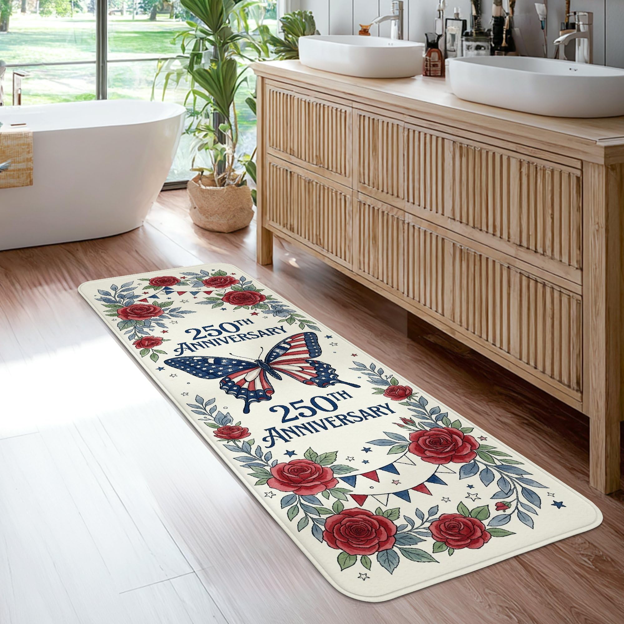 Tapis de couloir traditionnel rouge et rose au motif papillon poétique