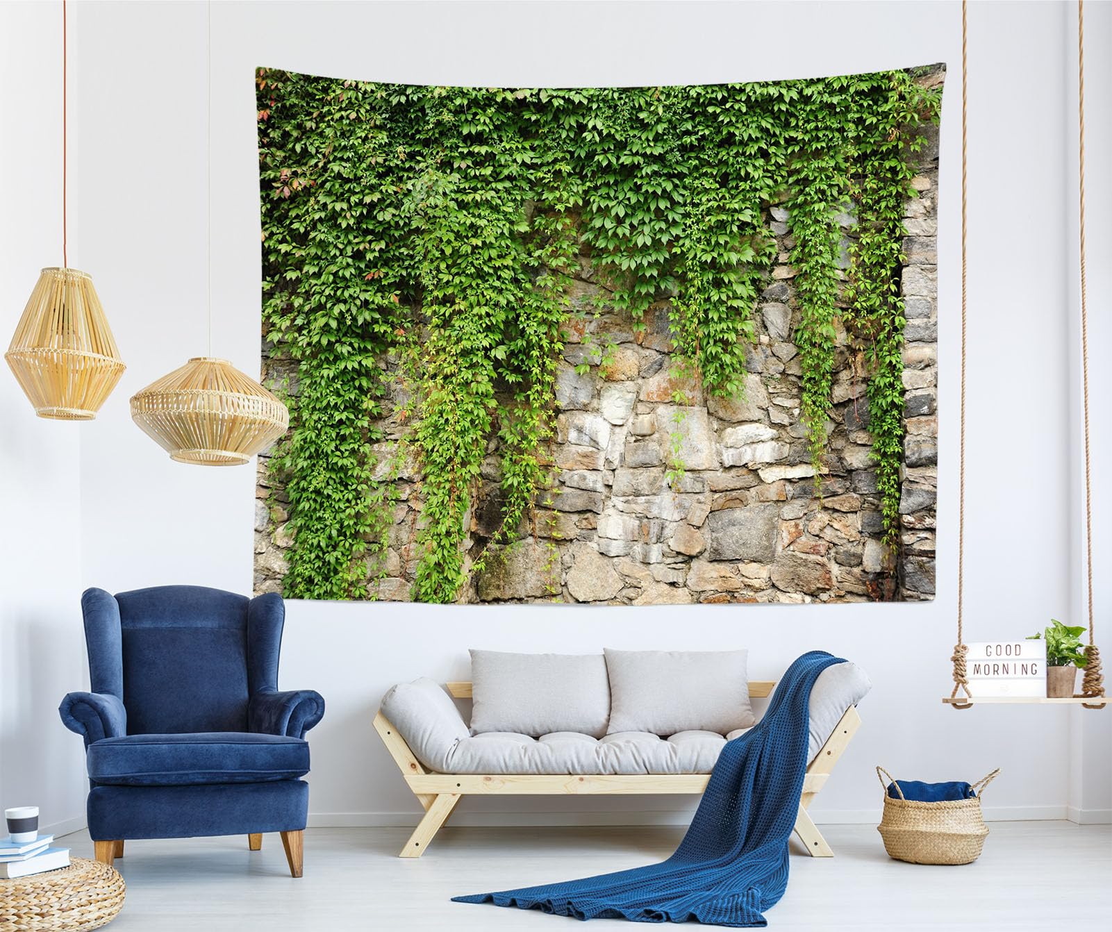 BELECO 10x8ft Tessuto Foglie Verdi Parete Sfondo Muro Vecchio Muro di Pietra con Foglie Verdi Vite Giardino Primavera Natura Sfondo Verde Banner Sfondo Decorazione Domestica Matrimonio Compleanno
