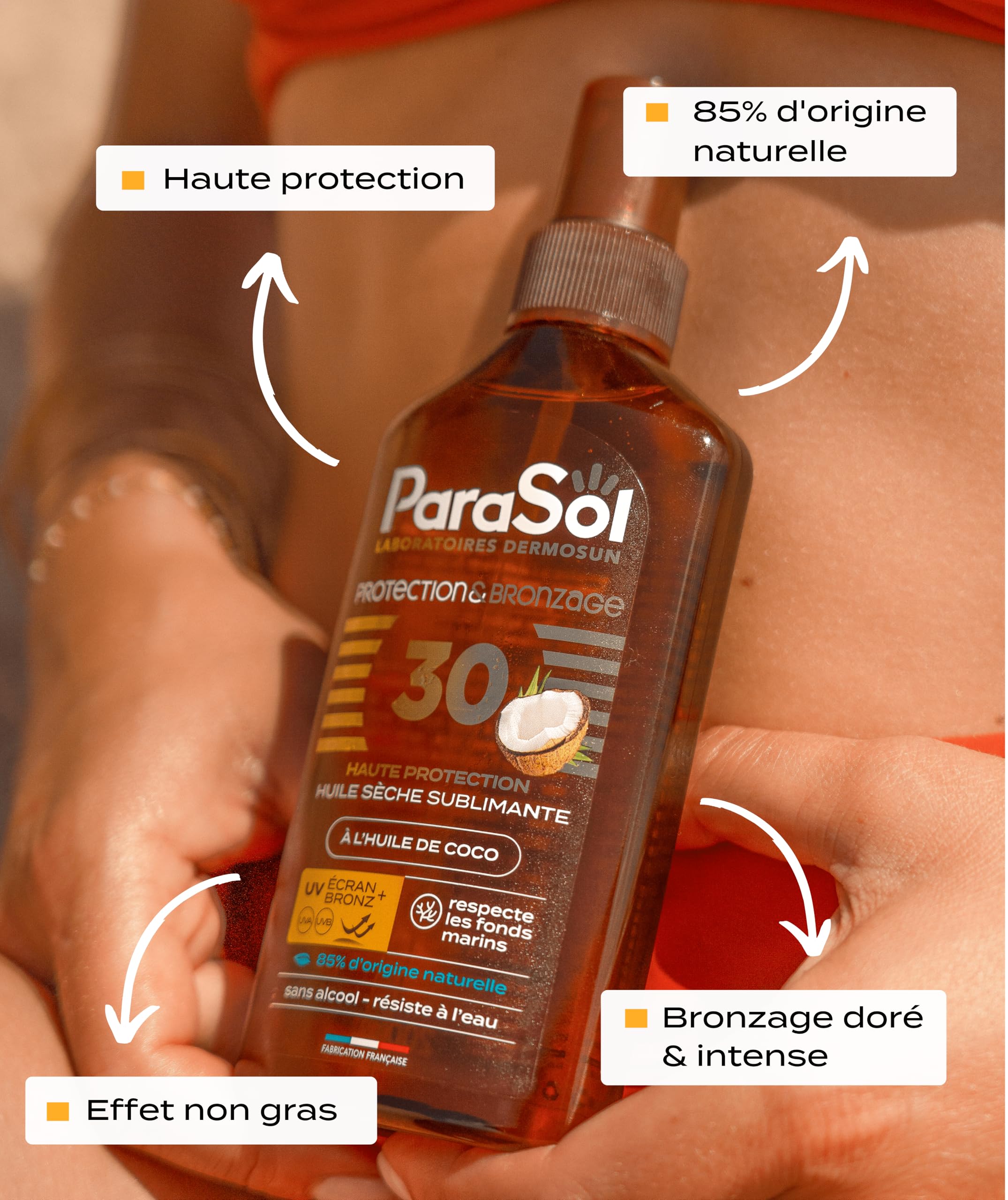 Parasol Spray Huile Sèche 30 FPS Protection & Bronzage à l'huile de coco