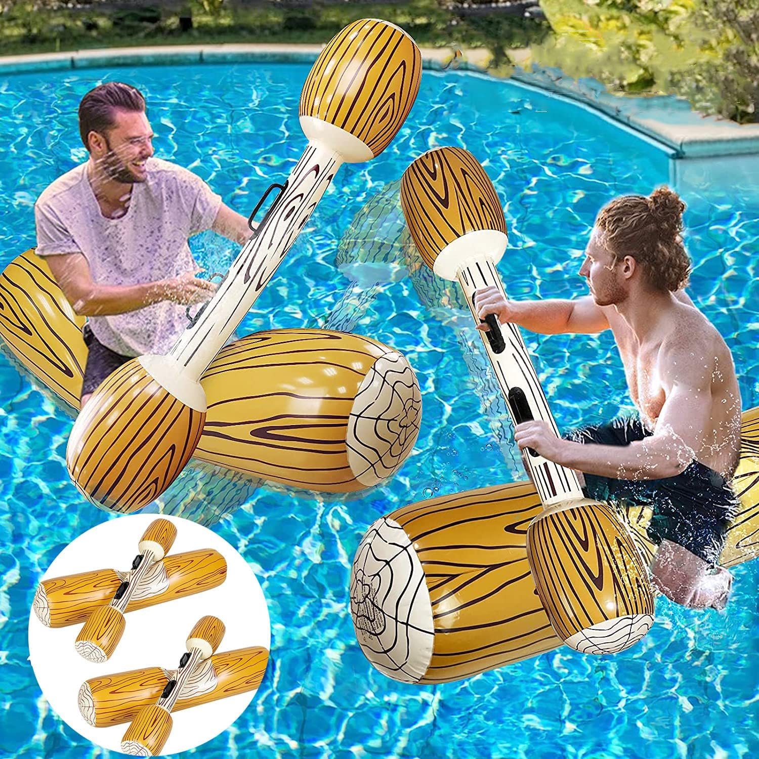 โ Inflatable Floating Row Toys, Swimming Pool Water Sports Toys Games, Ride On Inflatable Log Rafts to Float Pool Games for Over 6 Years Old Kids, Adult, Teens, Children, Family (2Set)