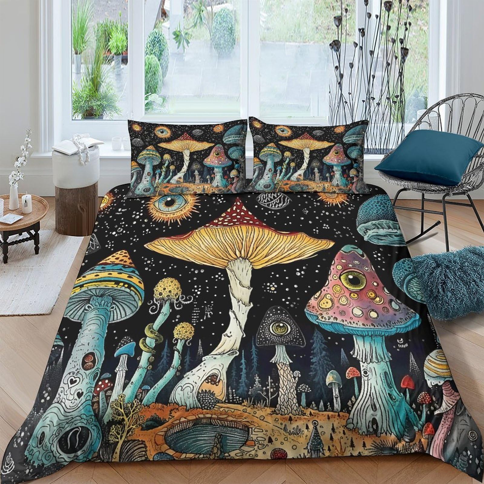 Ctjqhvkz Style-2 3D Printed Psychedelic Mushroom Fitted Sheet Microfiber Soft Breathable Fantasy Planet Bed Cover For Bedroom Decor Single（135X200cm）