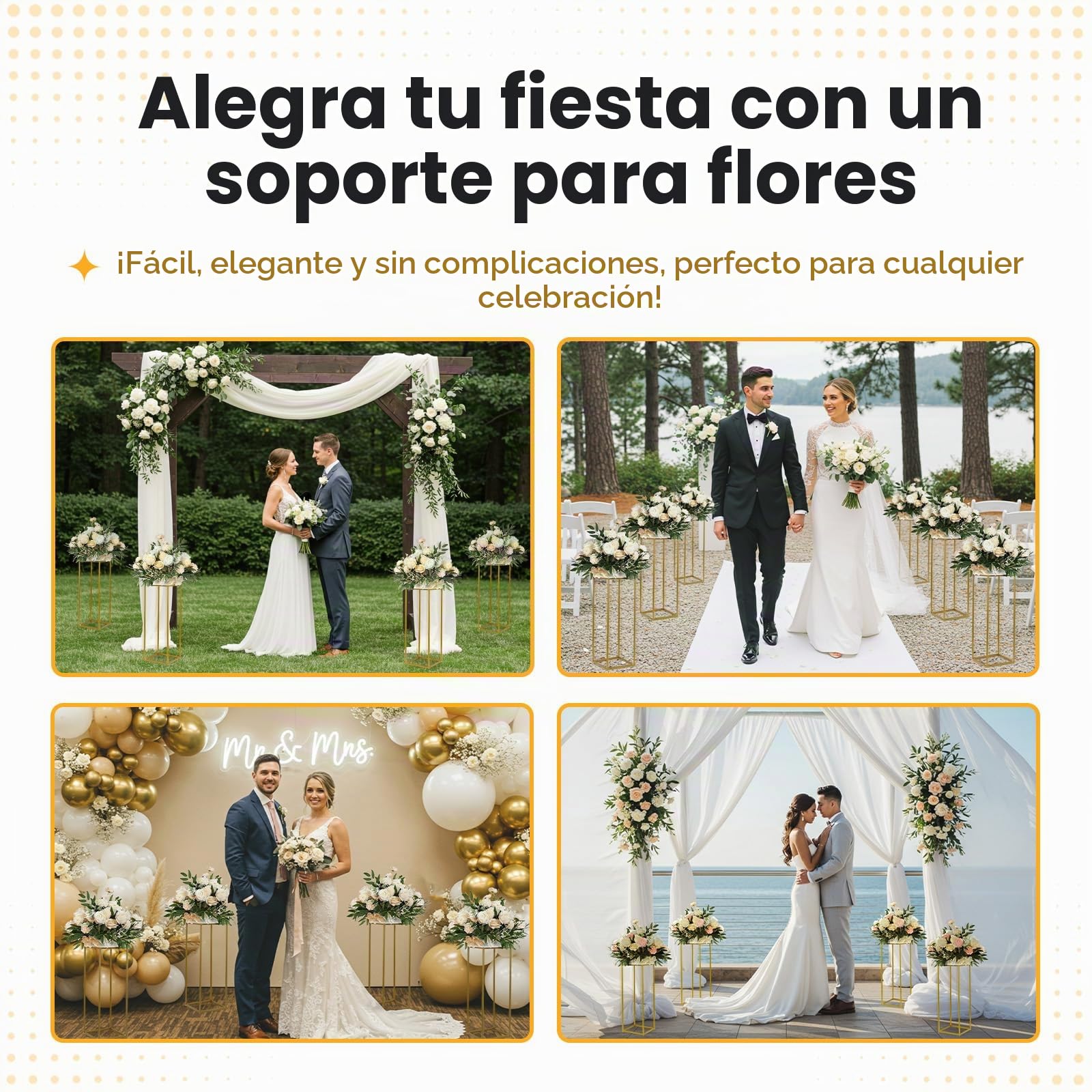 YALLOVE 2 soportes de metal para flores de 60 cm, soporte de jarrones dorados con hojas acrílicas transparentes, estante de exhibición geométrico para decoraciones de fiesta de boda | Centros de mesa con láminas acrílicas transparentes para bodas, despedi