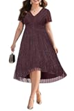 Women Plus Size Cocktail Dress - Wedding Guest Semi Formal Holiday Party Fall High Low Dresses