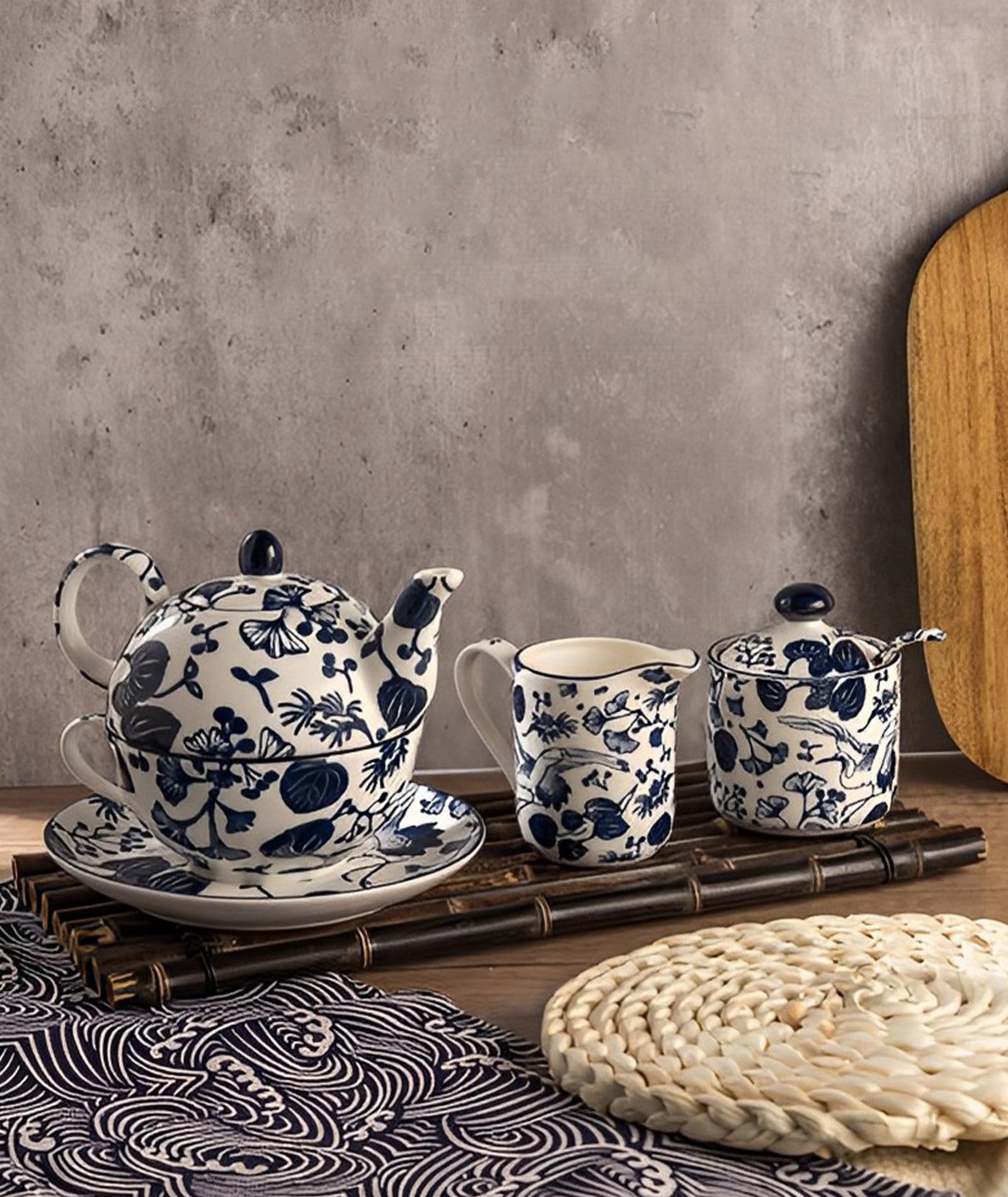 Herbata za jeden zestaw porcelanowy czajniczek i filiżanka elegancki prezent dla kobiet 450 ml czajniczek i kubek 300 ml niebieska herbata idealny dla miłośników herbaty i na specjalne okazje