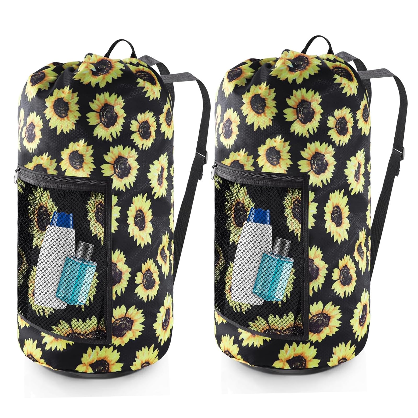 Olosar Laundry Bag Backpack, 2PCS Extra Large Travel Laundry Bag with Mesh Pocket & Adjustable Shoulder Straps,Dirty Clothes Travel Bag for College