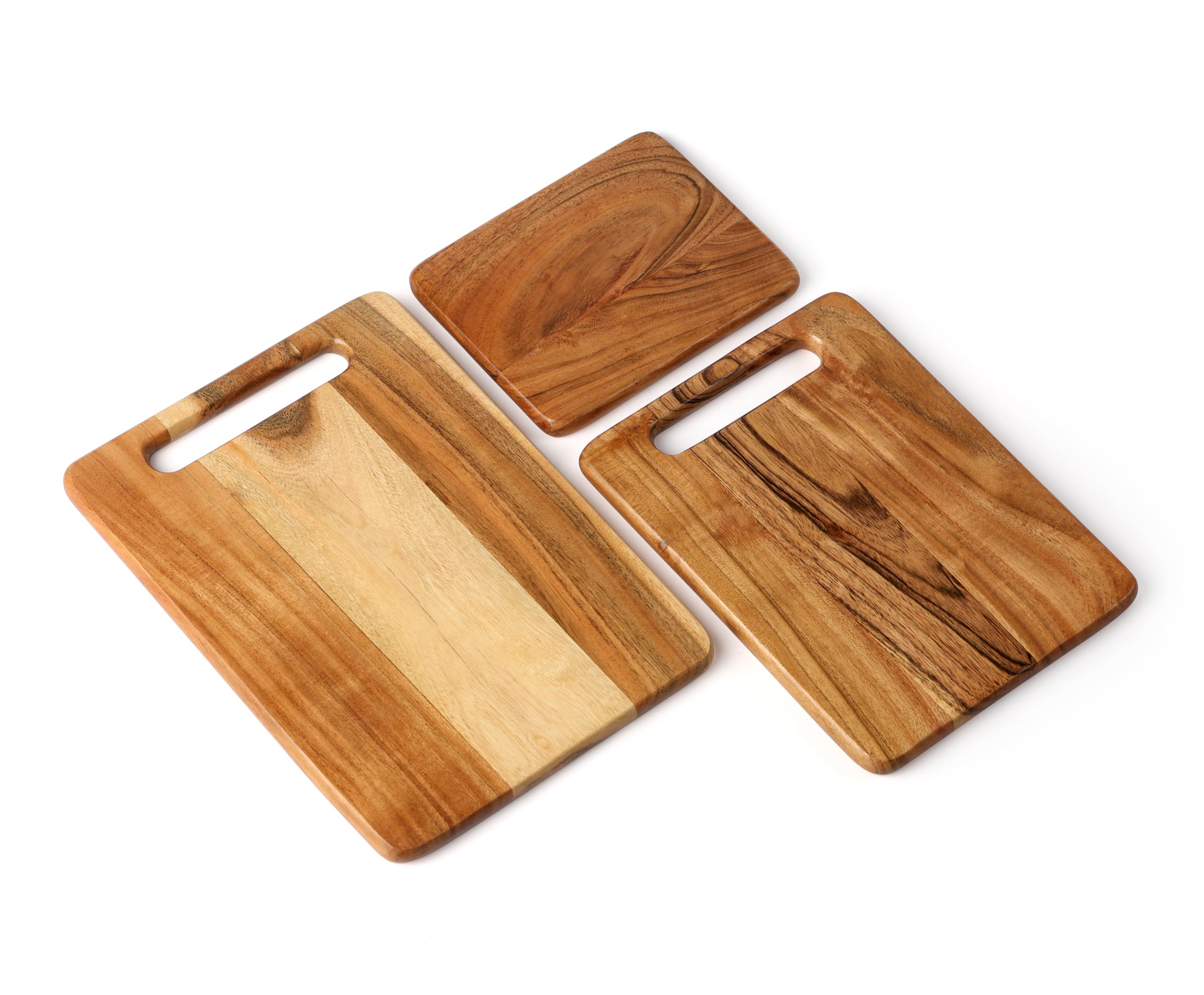 Juego de 3 tablas de cortar rectangulares de madera de acacia con ranura para jugo, 0.67 pulgadas de grosor