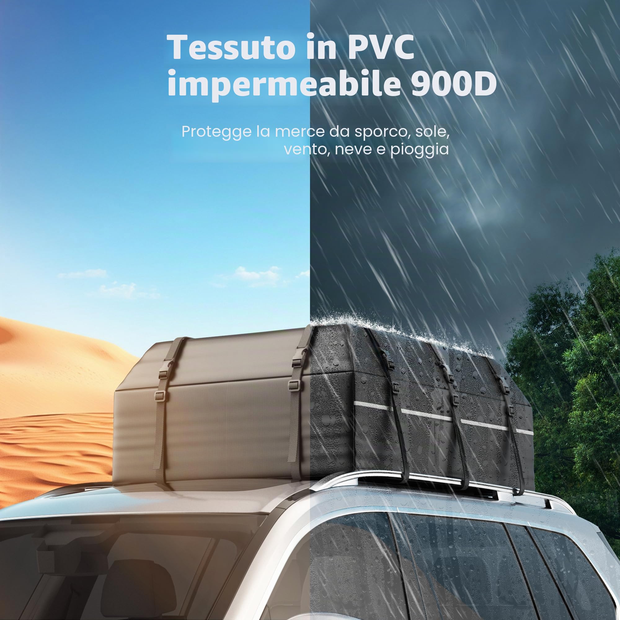 Portabagno per Tetto Portabagno impermeabile per auto, in pvc resistente, 21 piedi cubi, adatto per tutti i veicoli senza mensole con tappetino antiscivolo, cinghie riformate, 6