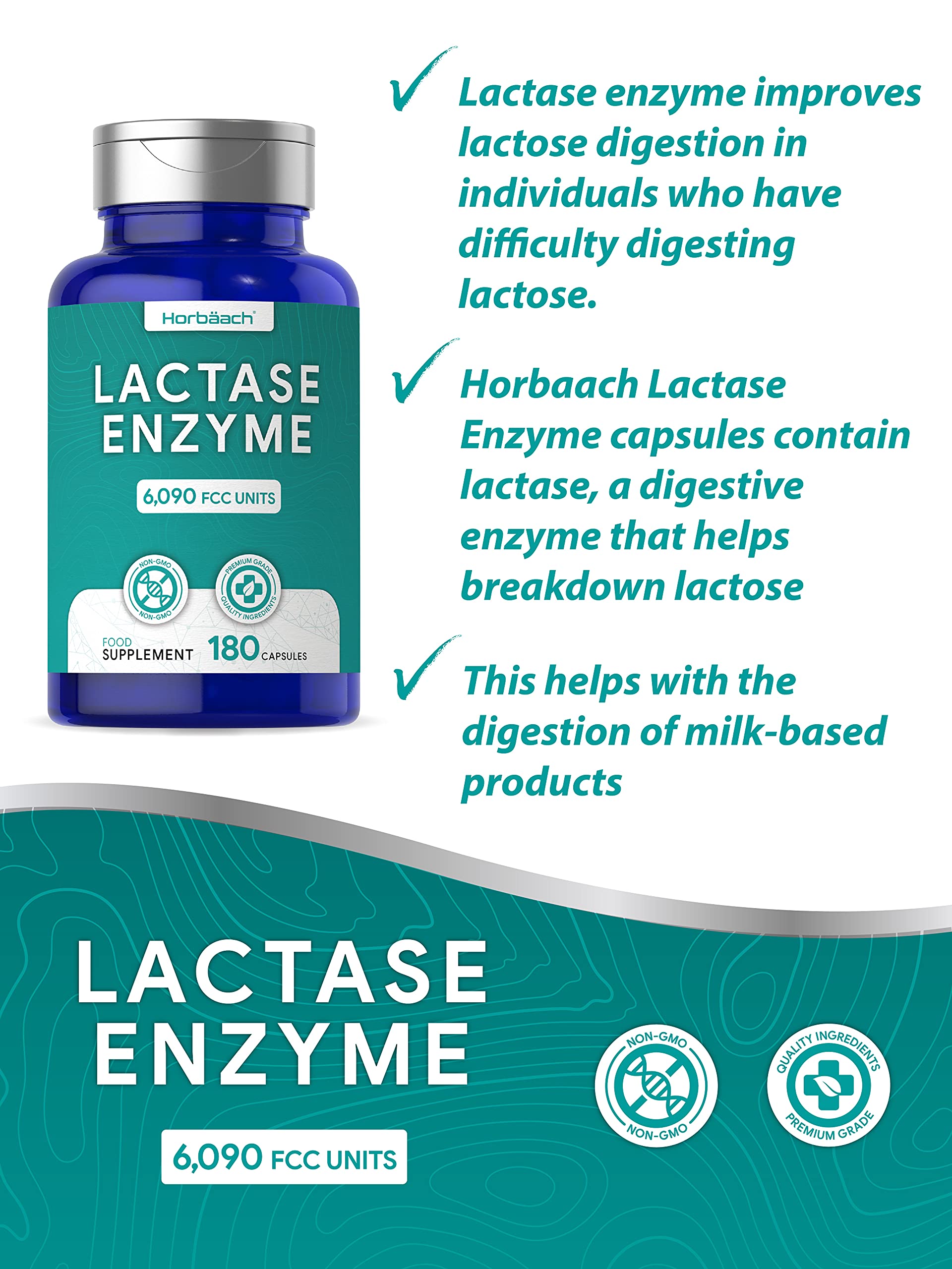 Lactase Enzyme Tablets 180 Capsules Lactose Intolerance Relief