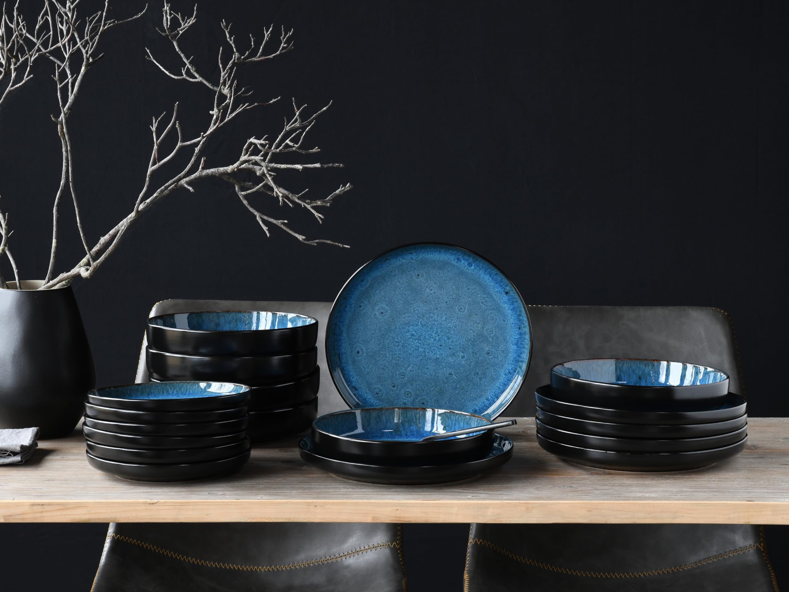 CreaTable, 21551, Série Nordic Fjord Blue, service de vaisselle 18 pièces, set d'assiettes en grès.