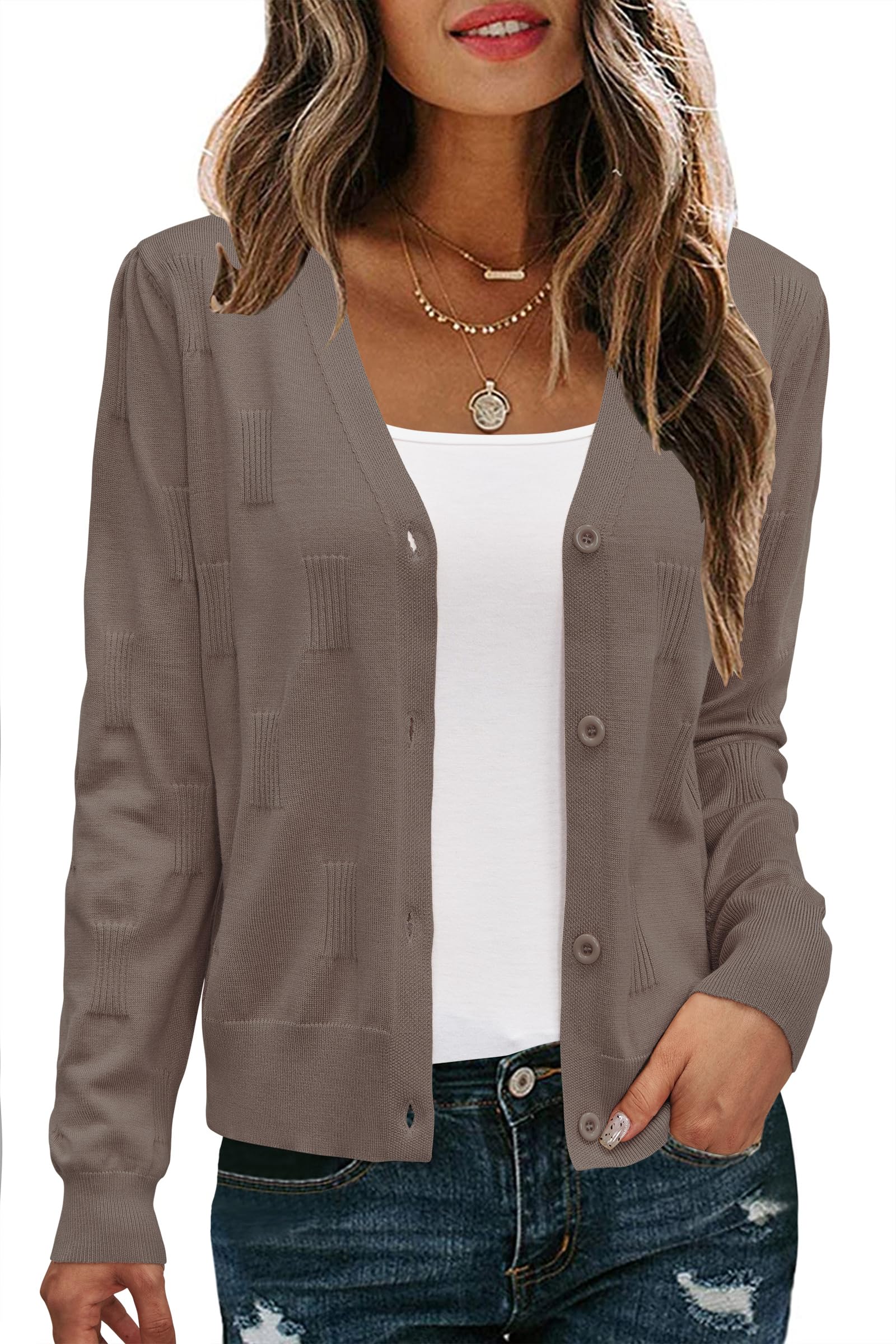 Arach&amp;Cloz Women's Soft Cropped Cardigan Casual Lightweight Shrug Sweater Tops